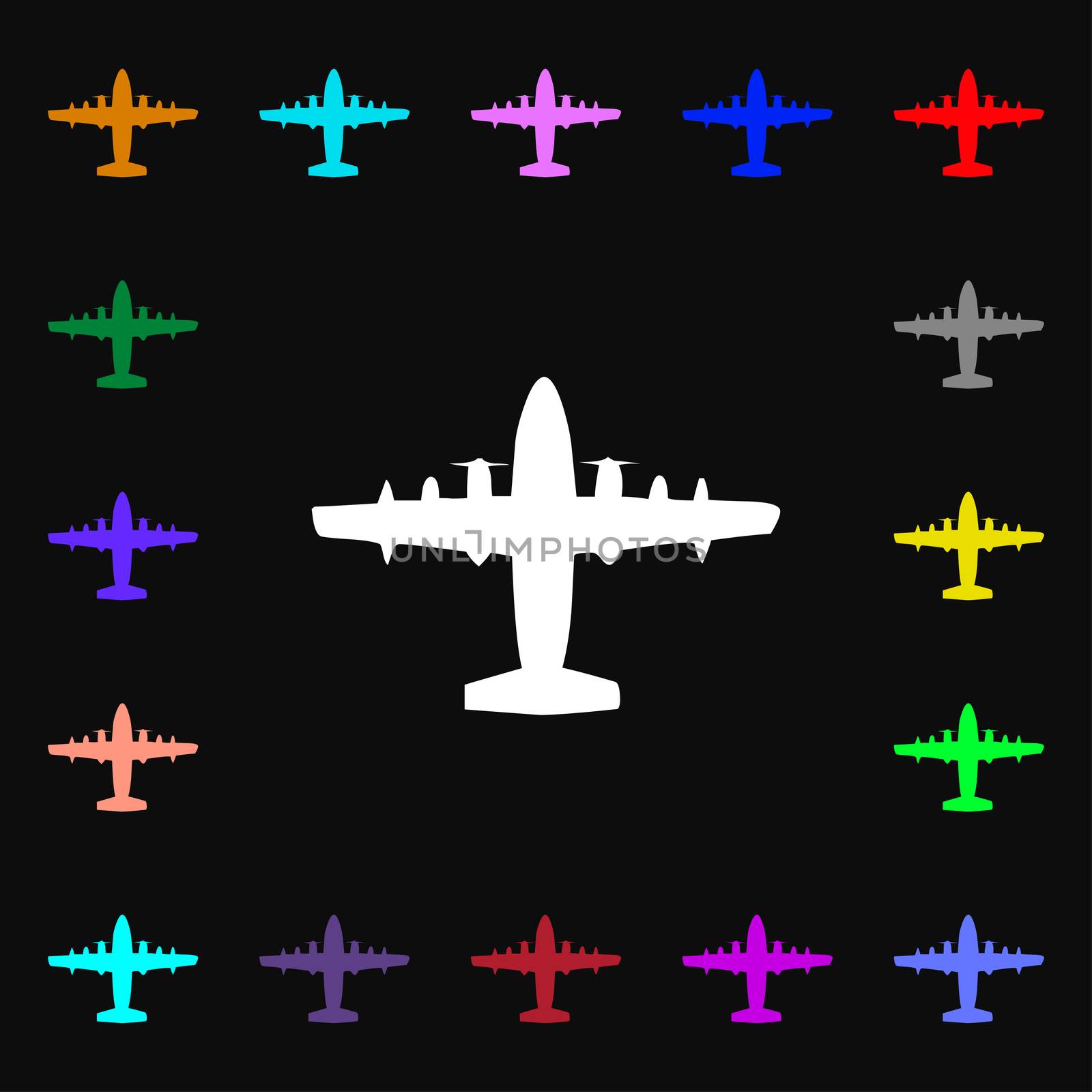 aircraft iconi sign. Lots of colorful symbols for your design.  by serhii_lohvyniuk