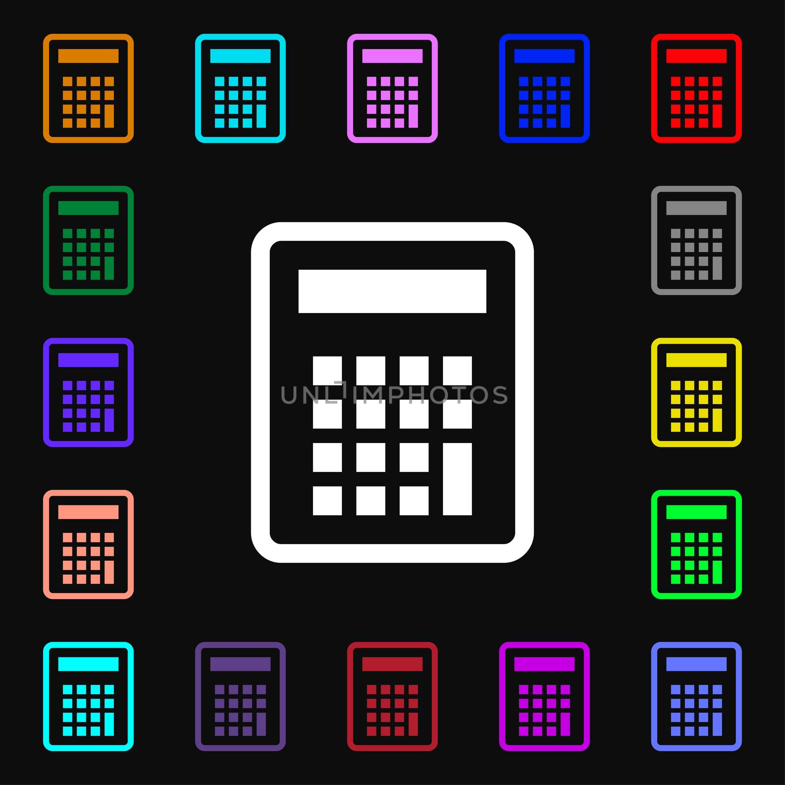 Calculator icon sign. Lots of colorful symbols for your design. illustration