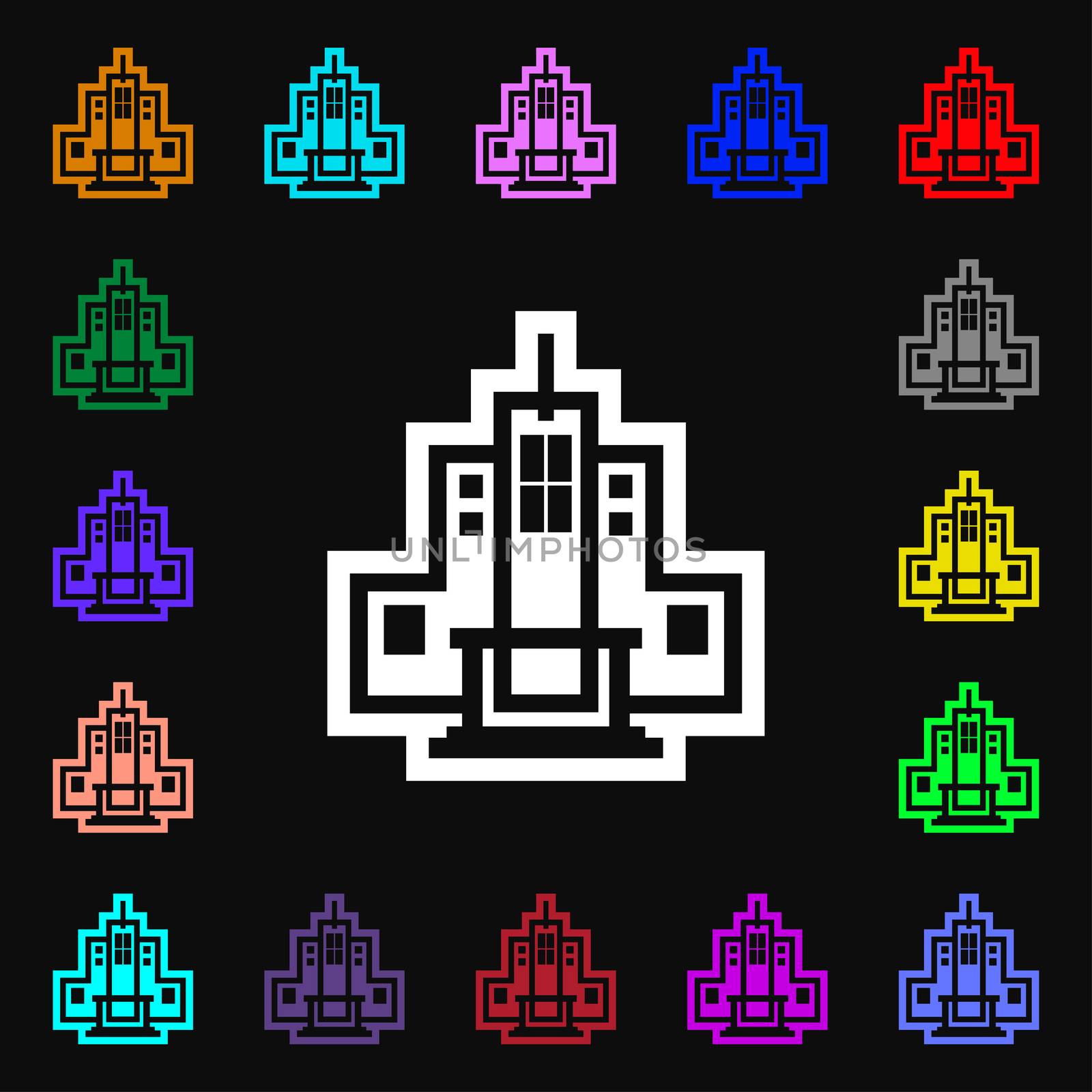 skyscraper icon sign. Lots of colorful symbols for your design. illustration
