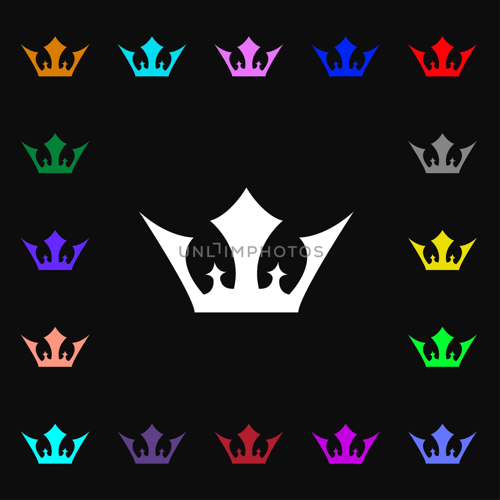 Crown iconi sign. Lots of colorful symbols for your design.  by serhii_lohvyniuk
