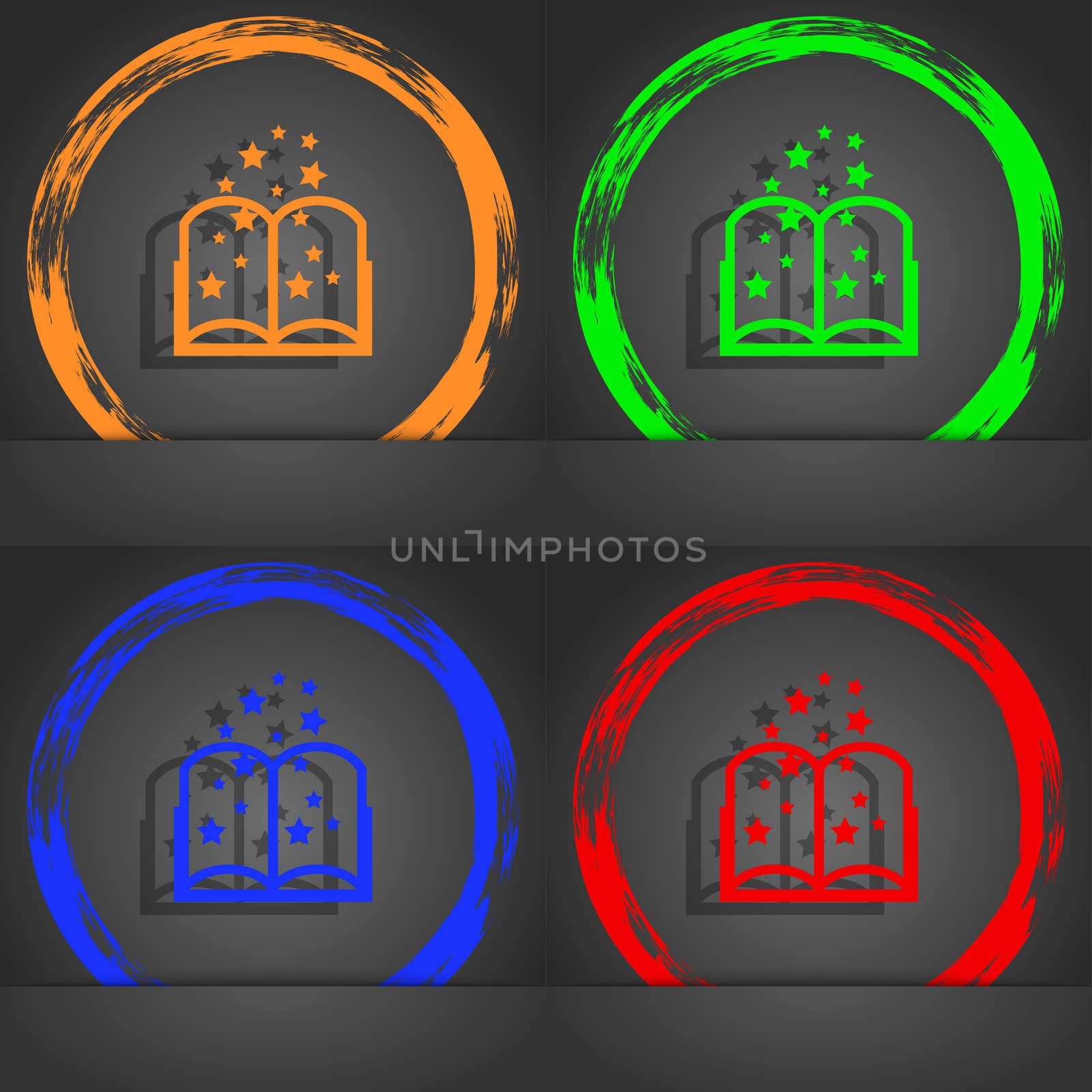 Magic Book sign icon. Open book symbol. Fashionable modern style. In the orange, green, blue, red design.  by serhii_lohvyniuk