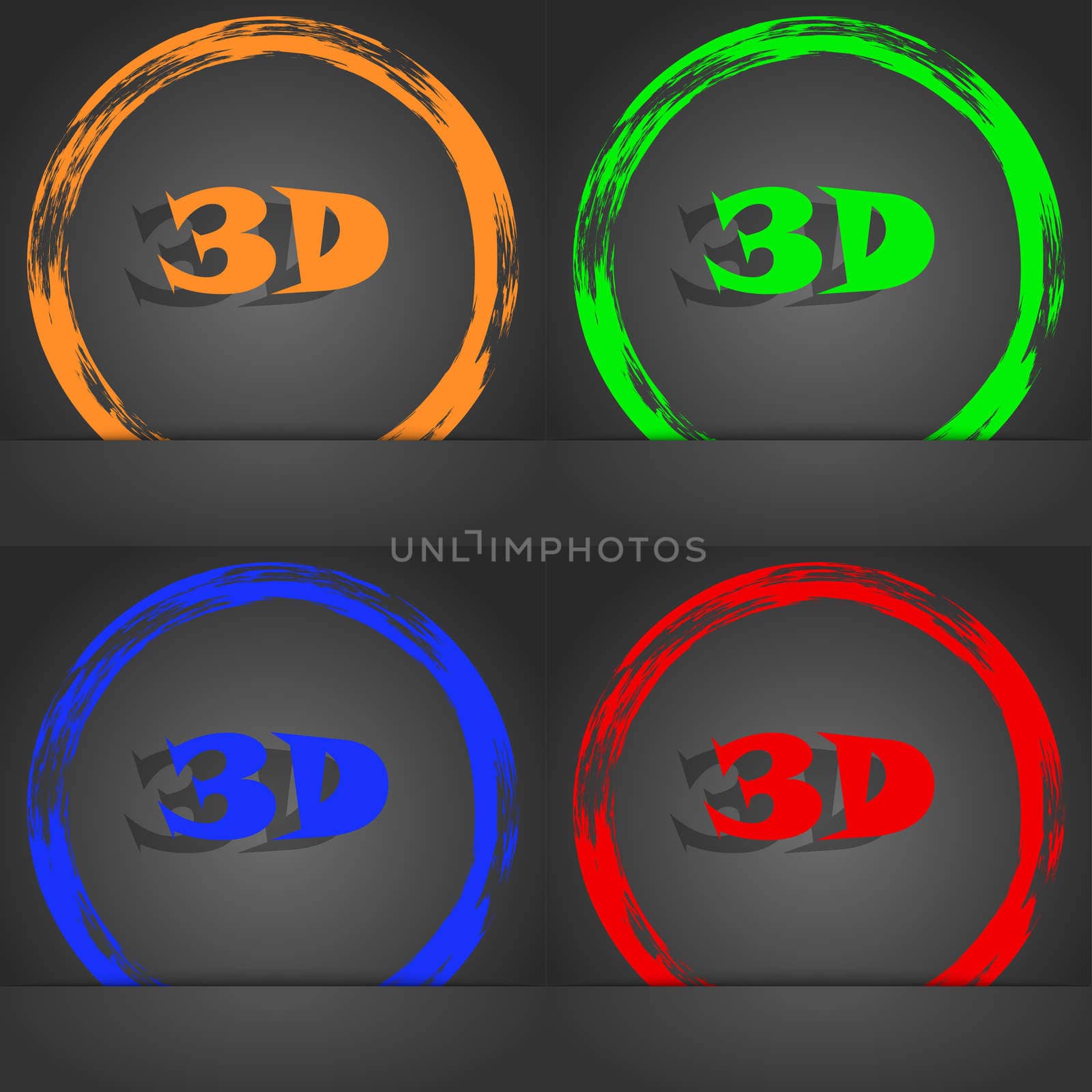 3D sign icon. 3D New technology symbol. Fashionable modern style. In the orange, green, blue, red design. illustration