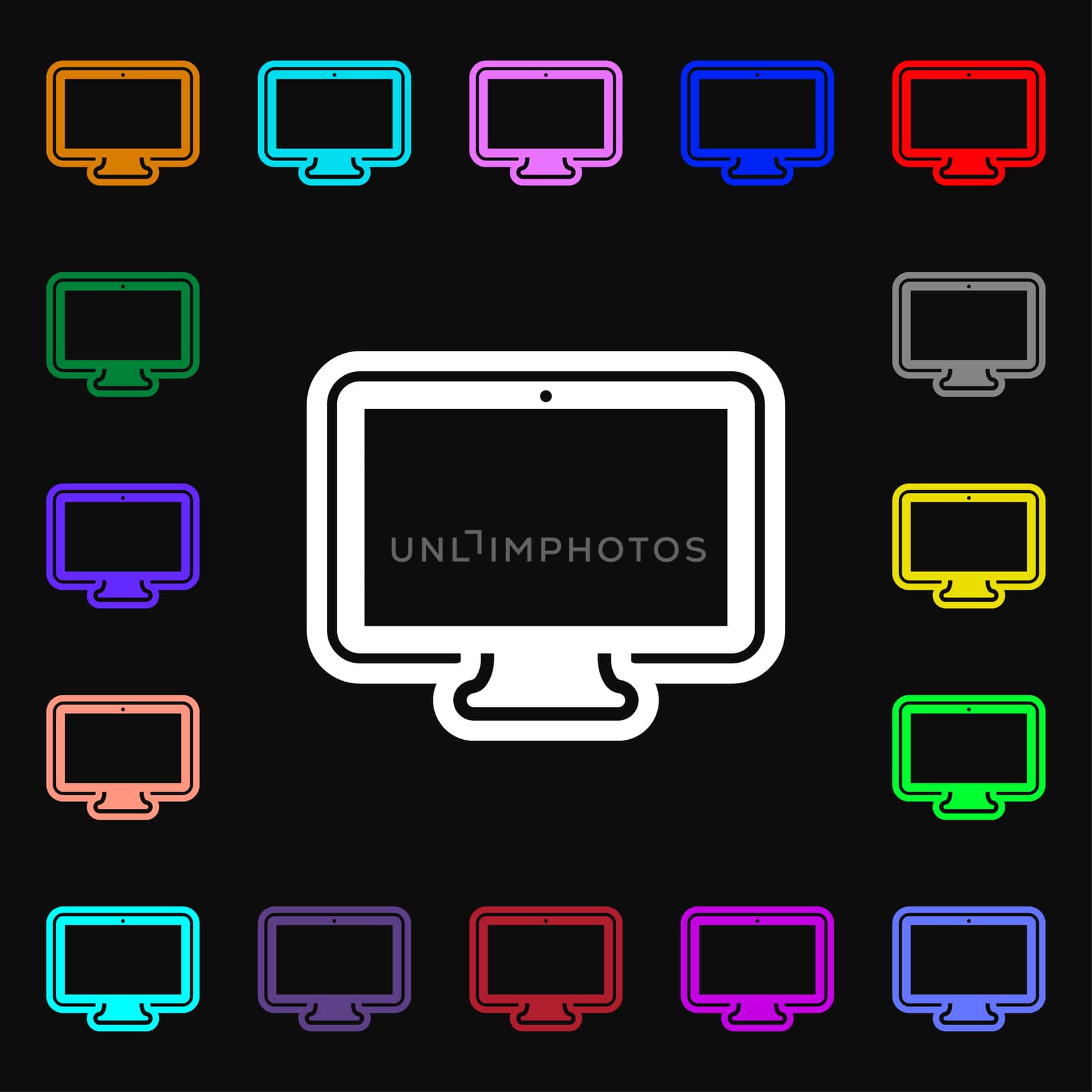 monitor icon sign. Lots of colorful symbols for your design. illustration