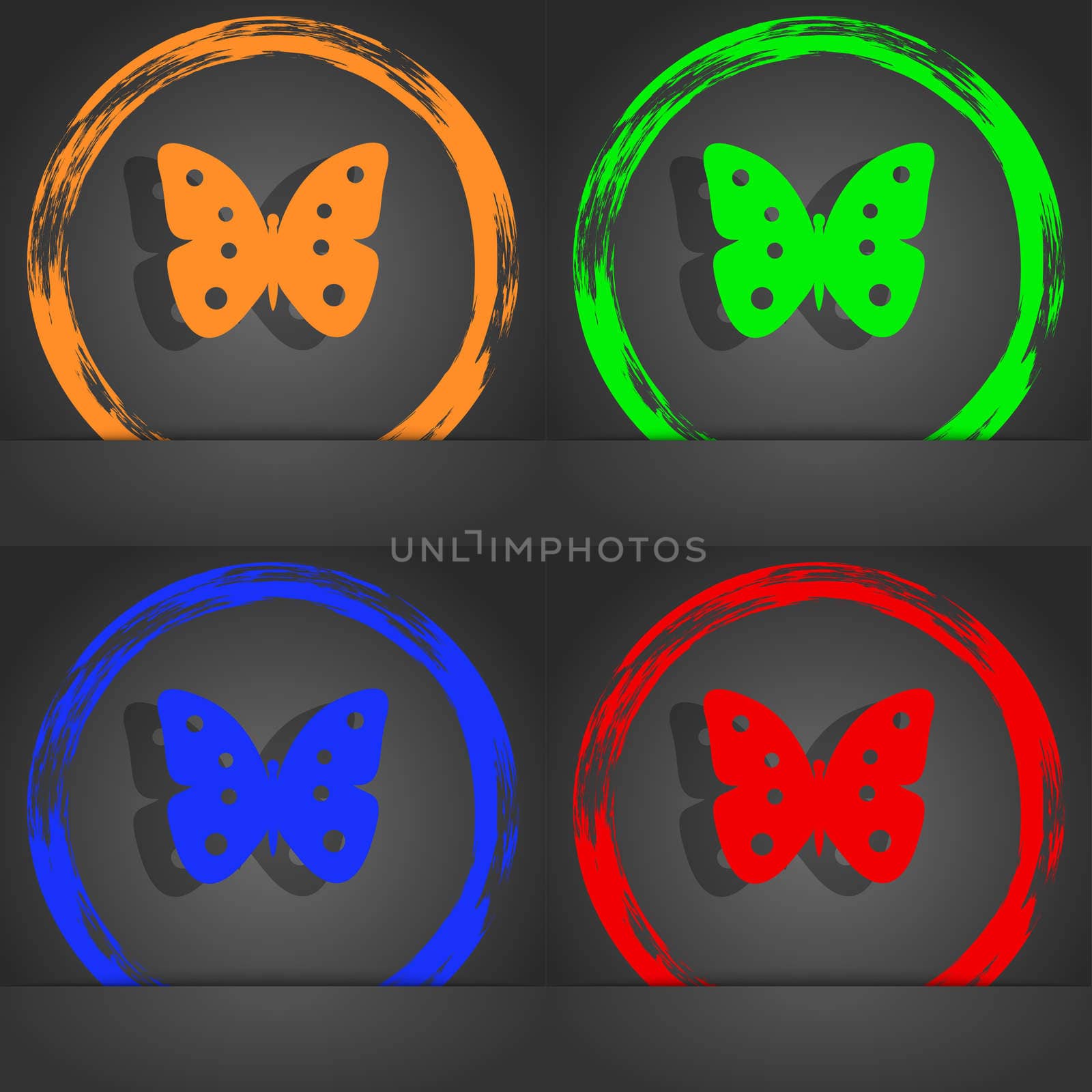 Butterfly sign icon. insect symbol. Fashionable modern style. In the orange, green, blue, red design. illustration