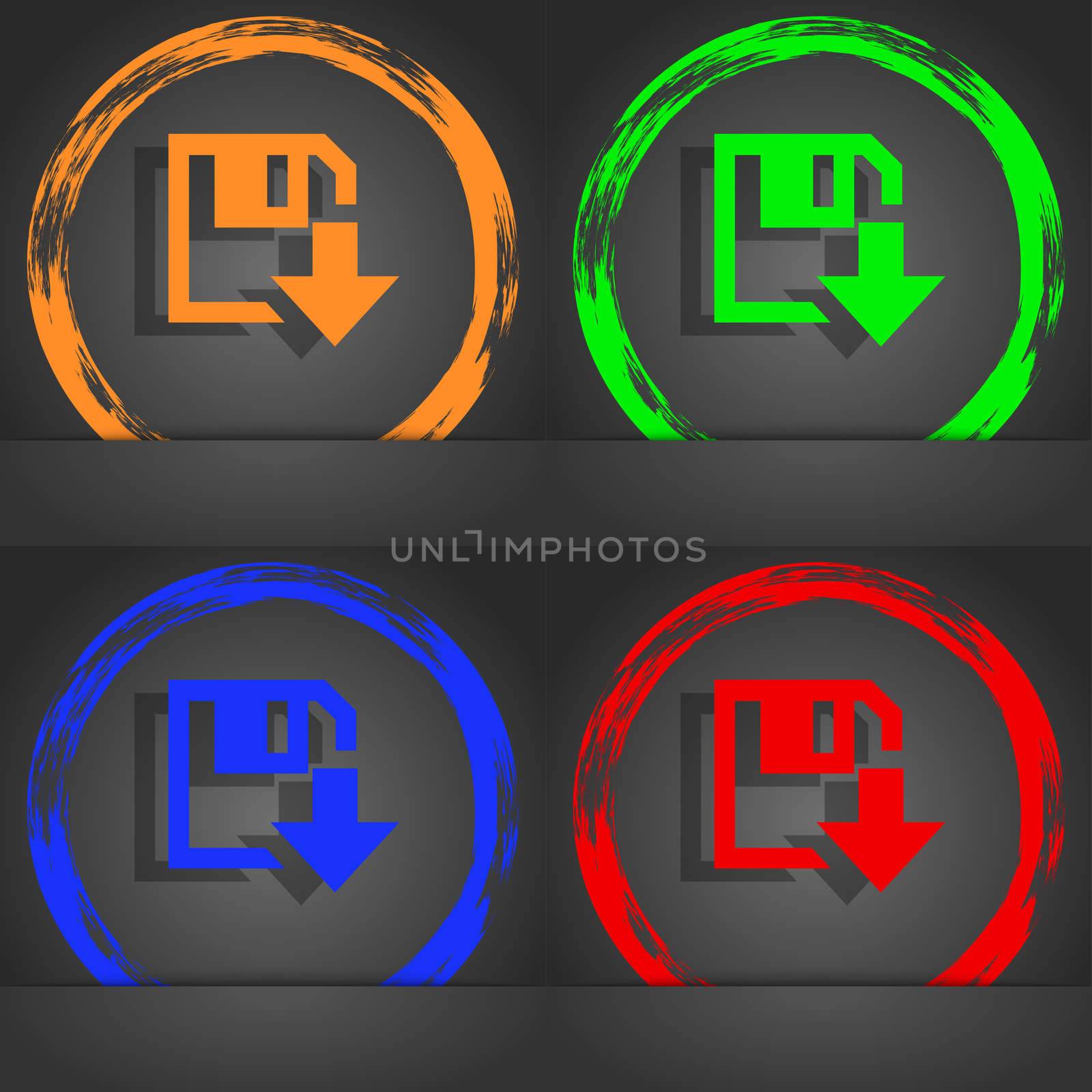 floppy icon. Flat modern design. Fashionable modern style. In the orange, green, blue, red design. illustration