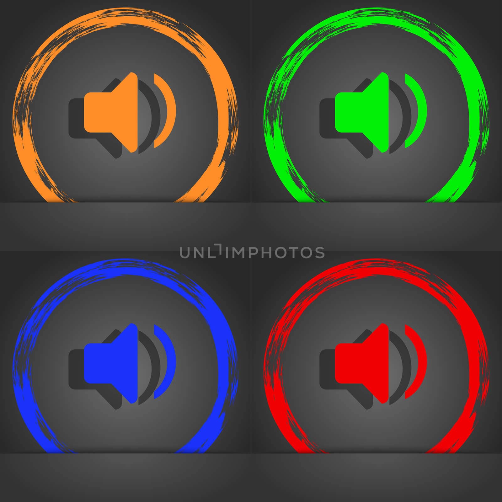 Speaker volume, Sound icon symbol. Fashionable modern style. In the orange, green, blue, green design. illustration