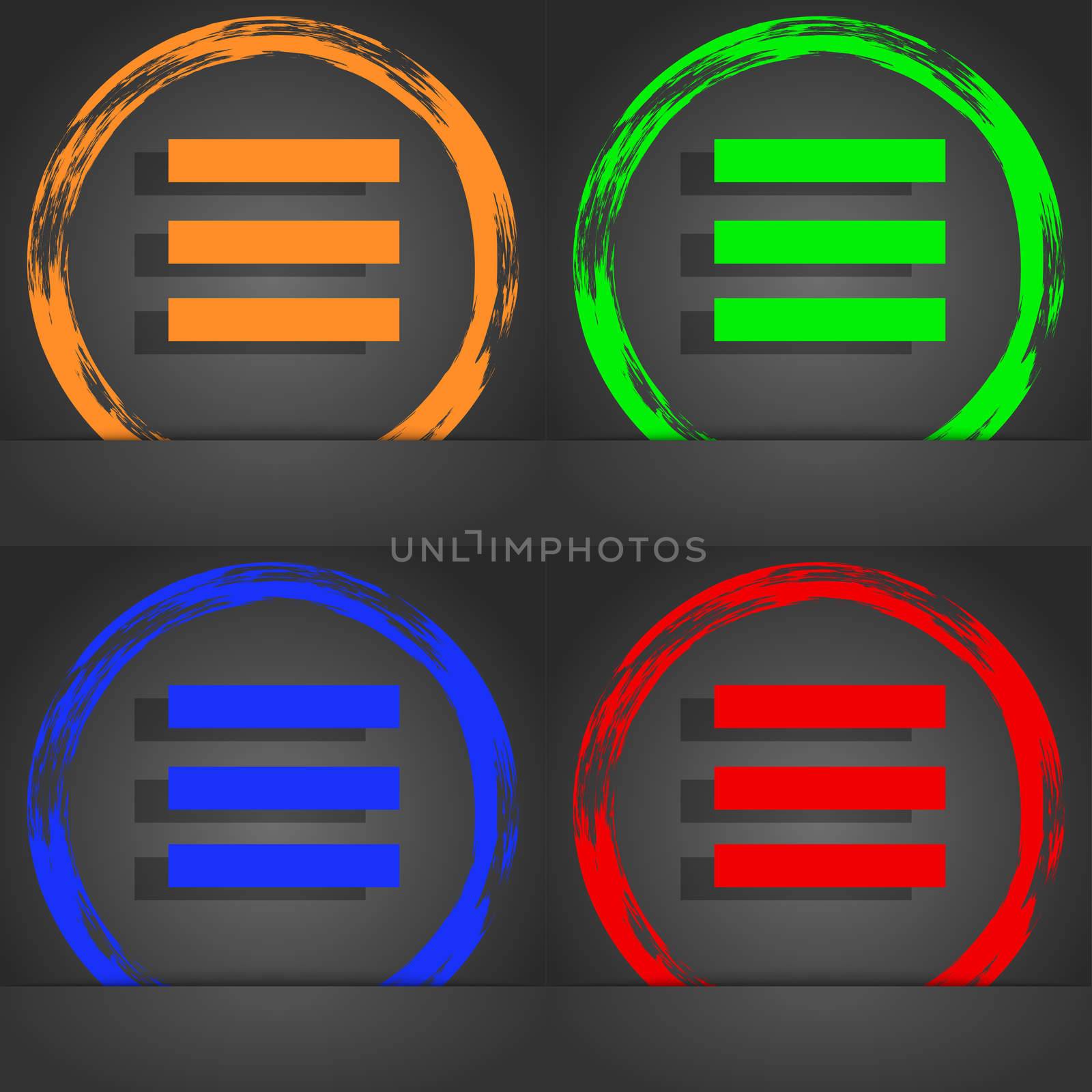 Align text to the width icon sign. Fashionable modern style. In the orange, green, blue, red design. illustration