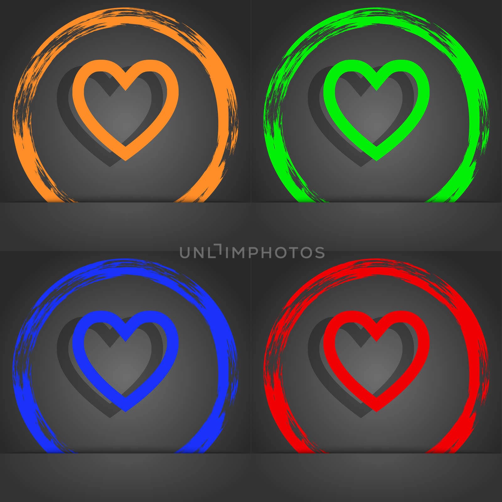 Heart sign icon. Love symbol. Fashionable modern style. In the orange, green, blue, red design. illustration