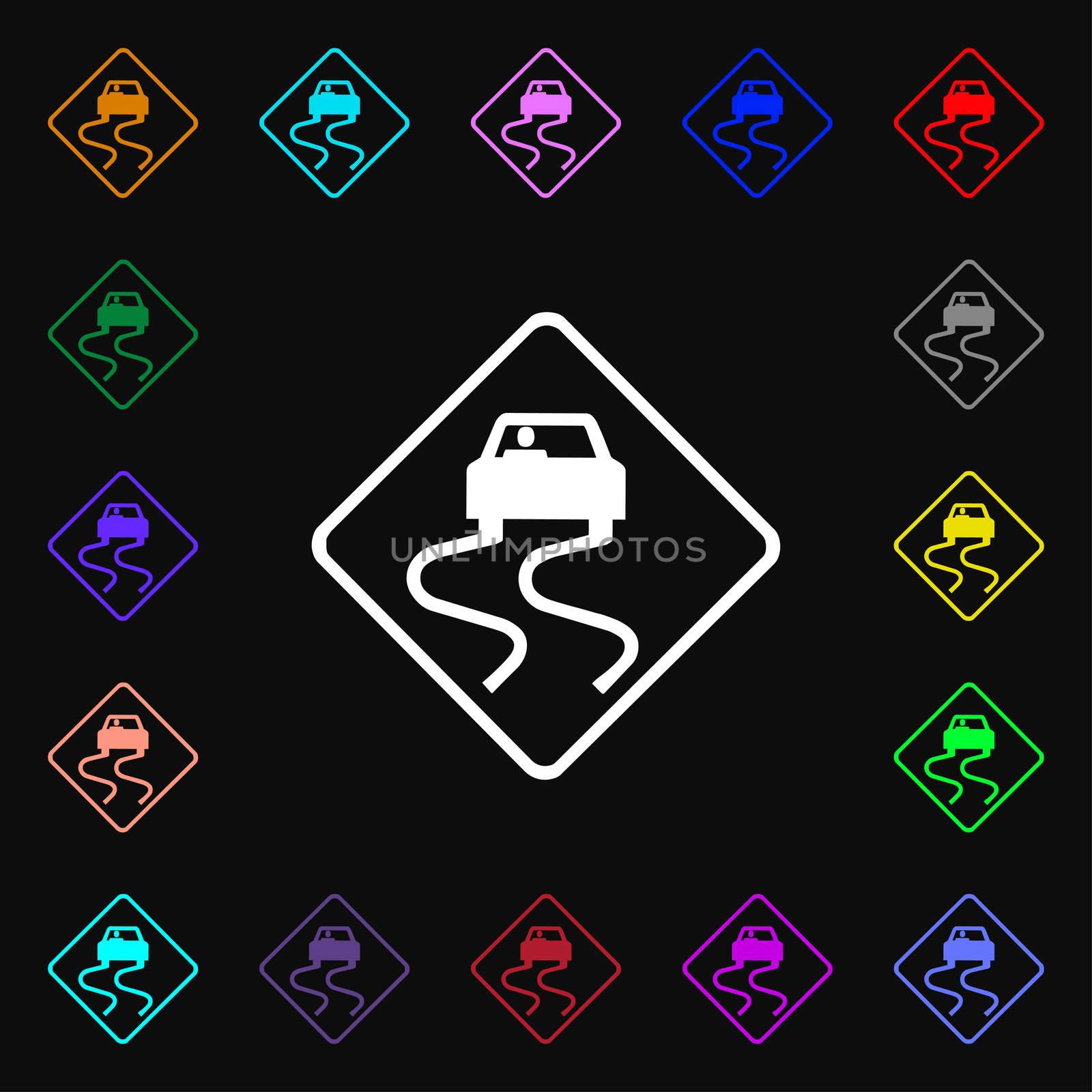 Road slippery iconi sign. Lots of colorful symbols for your design.  by serhii_lohvyniuk