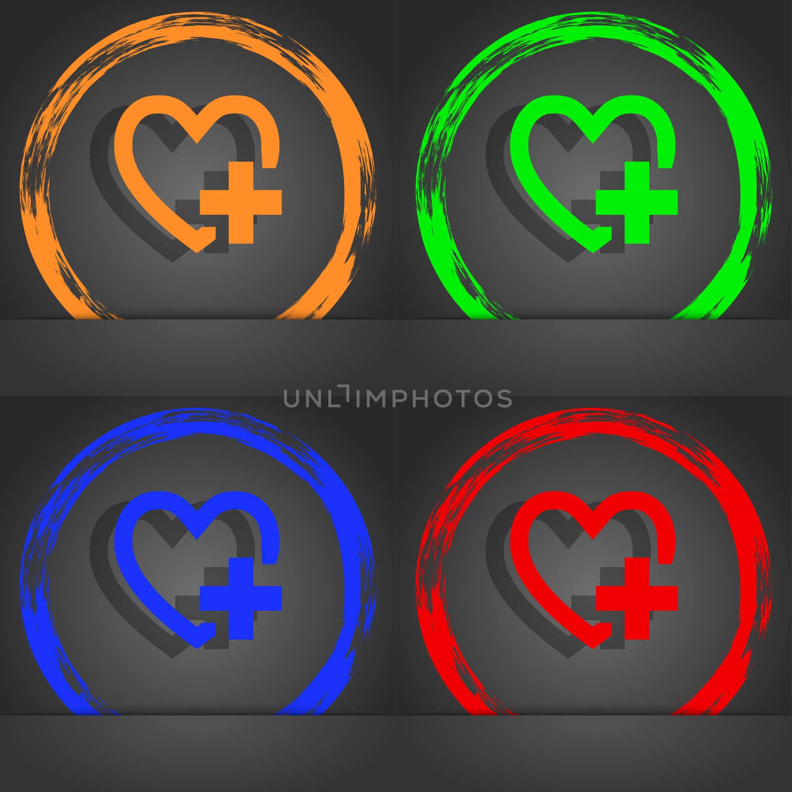 Heart sign icon. Love symbol. Fashionable modern style. In the orange, green, blue, red design. illustration