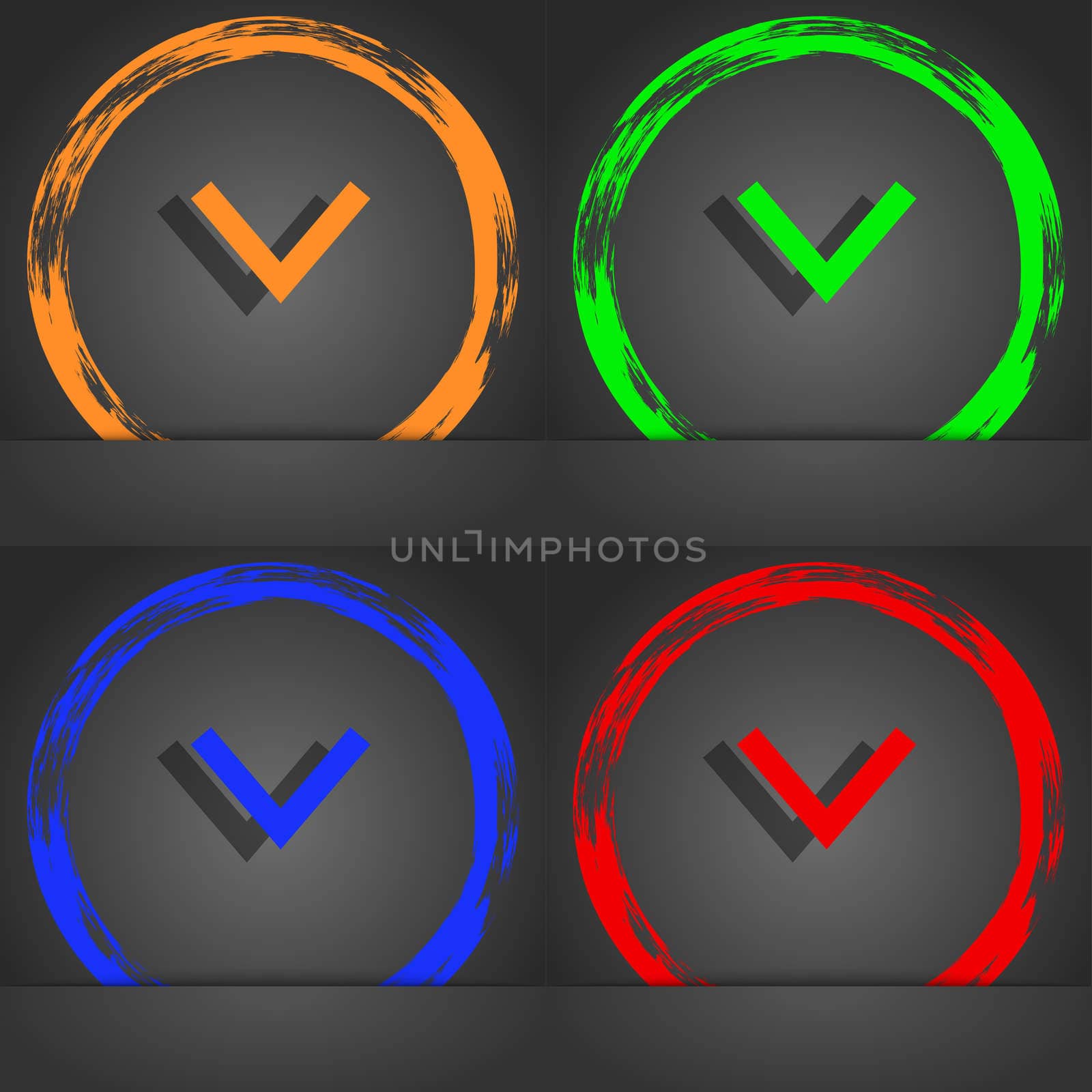 Arrow down, Download, Load, Backup icon symbol. Fashionable modern style. In the orange, green, blue, green design. illustration