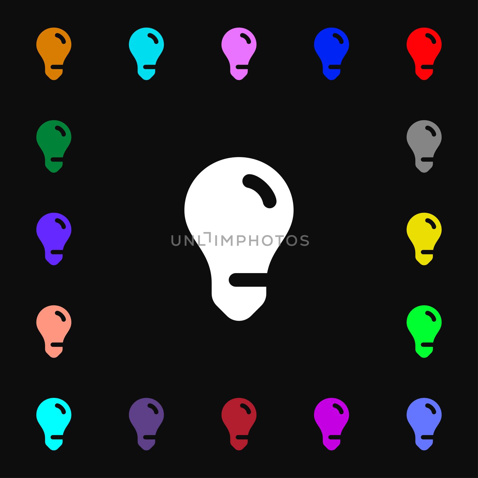 light bulb, idea icon sign. Lots of colorful symbols for your design. illustration