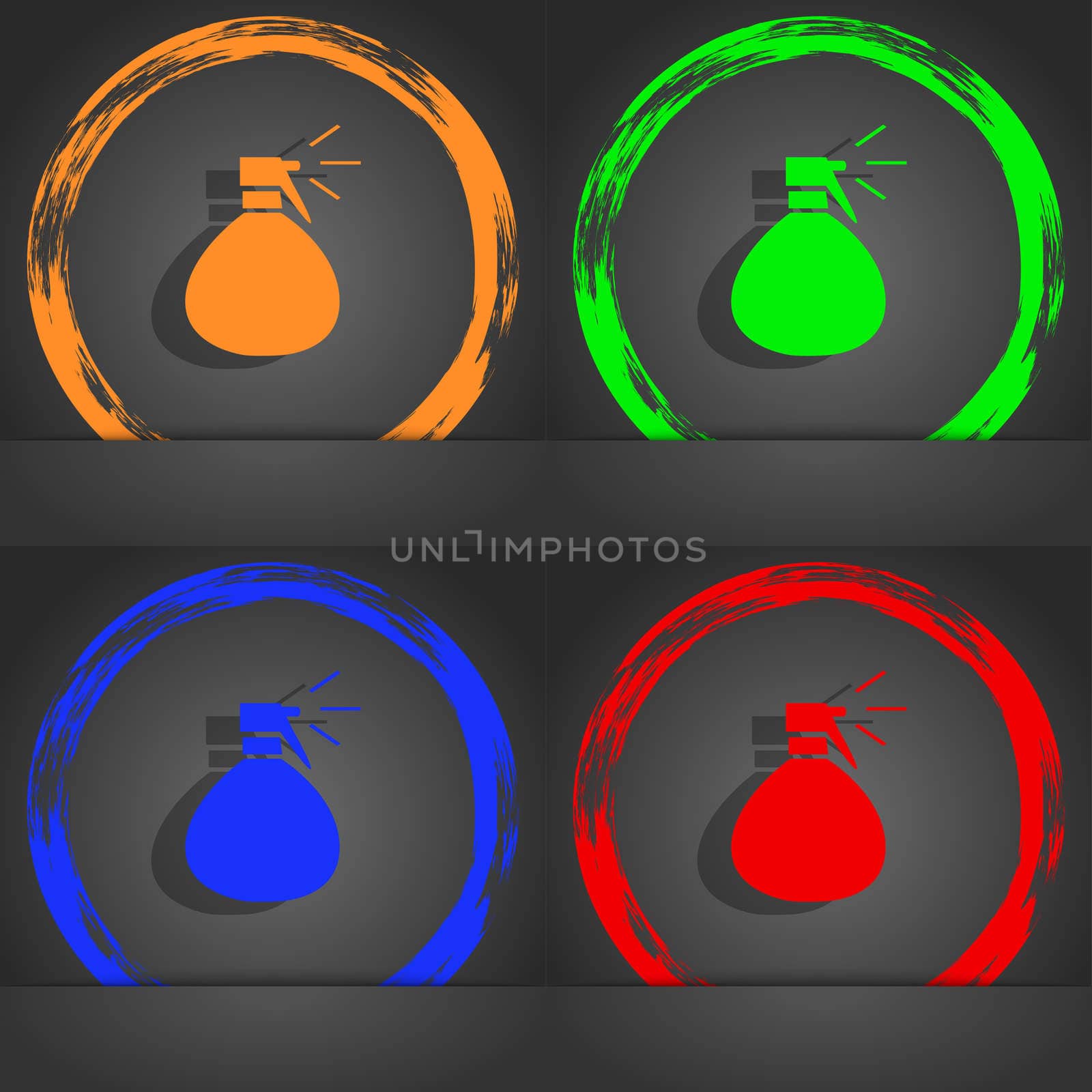 plastic spray of water icon sign. Fashionable modern style. In the orange, green, blue, red design. illustration