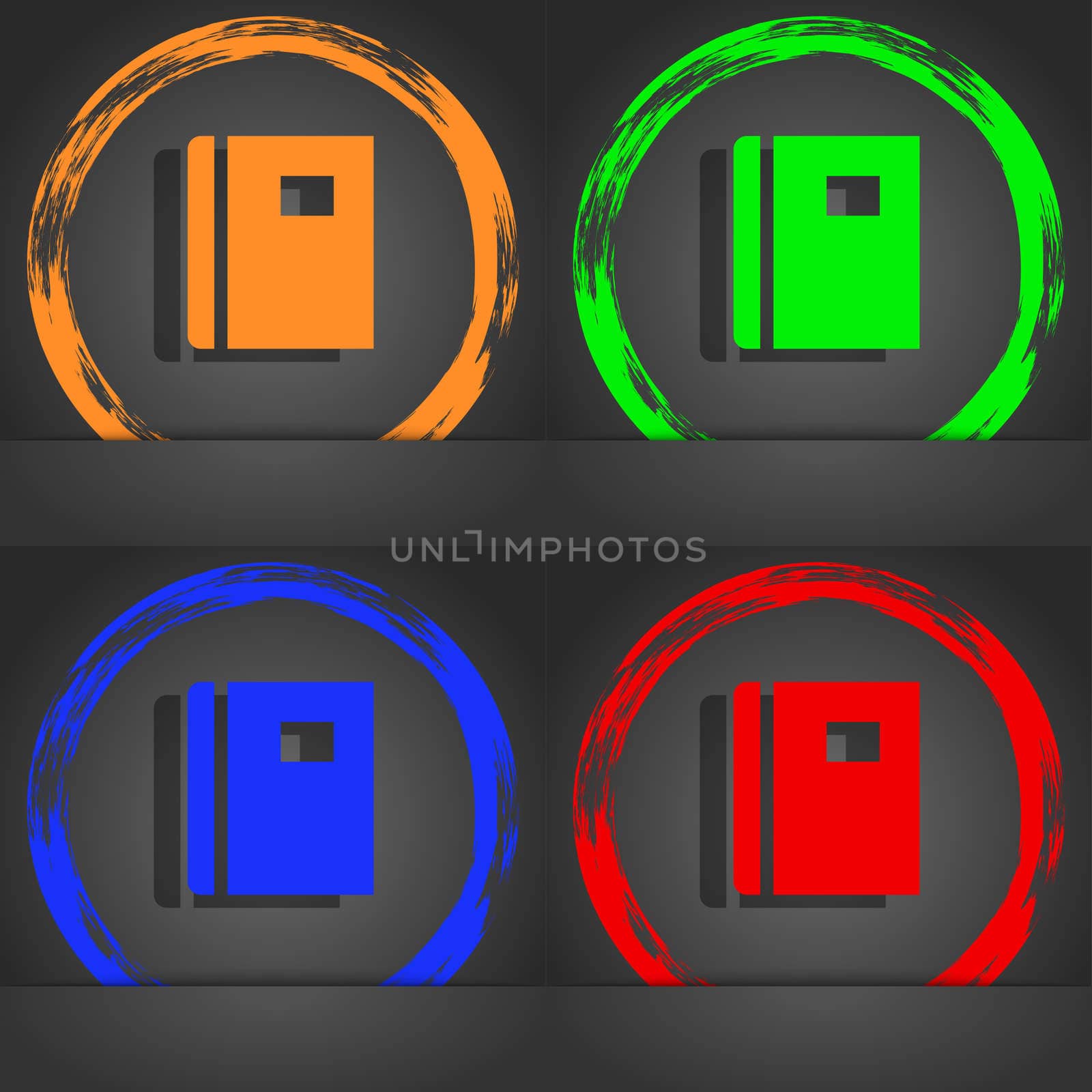 Book icon symbol. Fashionable modern style. In the orange, green, blue, green design.  by serhii_lohvyniuk