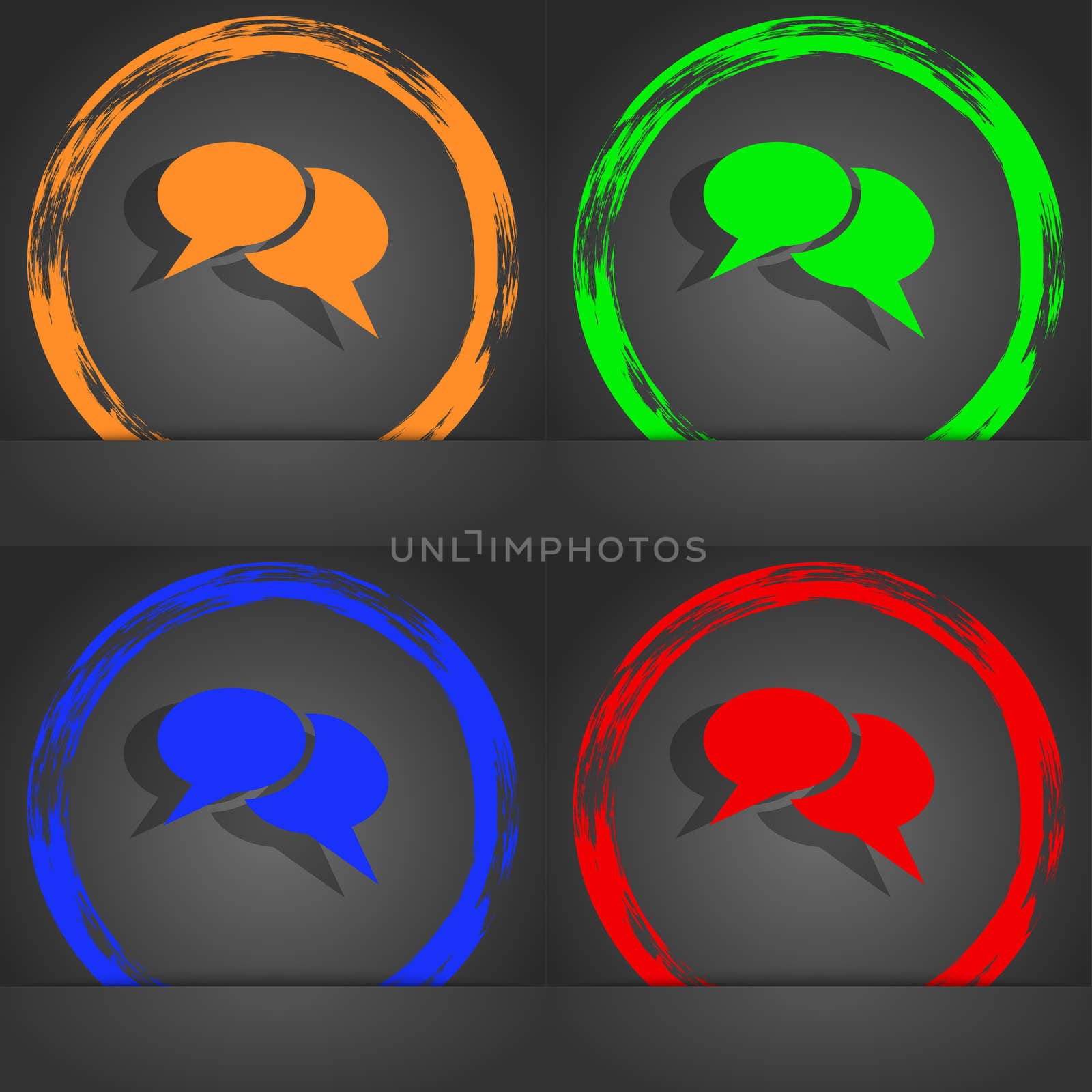 Speech bubble icons. Think cloud symbols. Fashionable modern style. In the orange, green, blue, red design.  by serhii_lohvyniuk