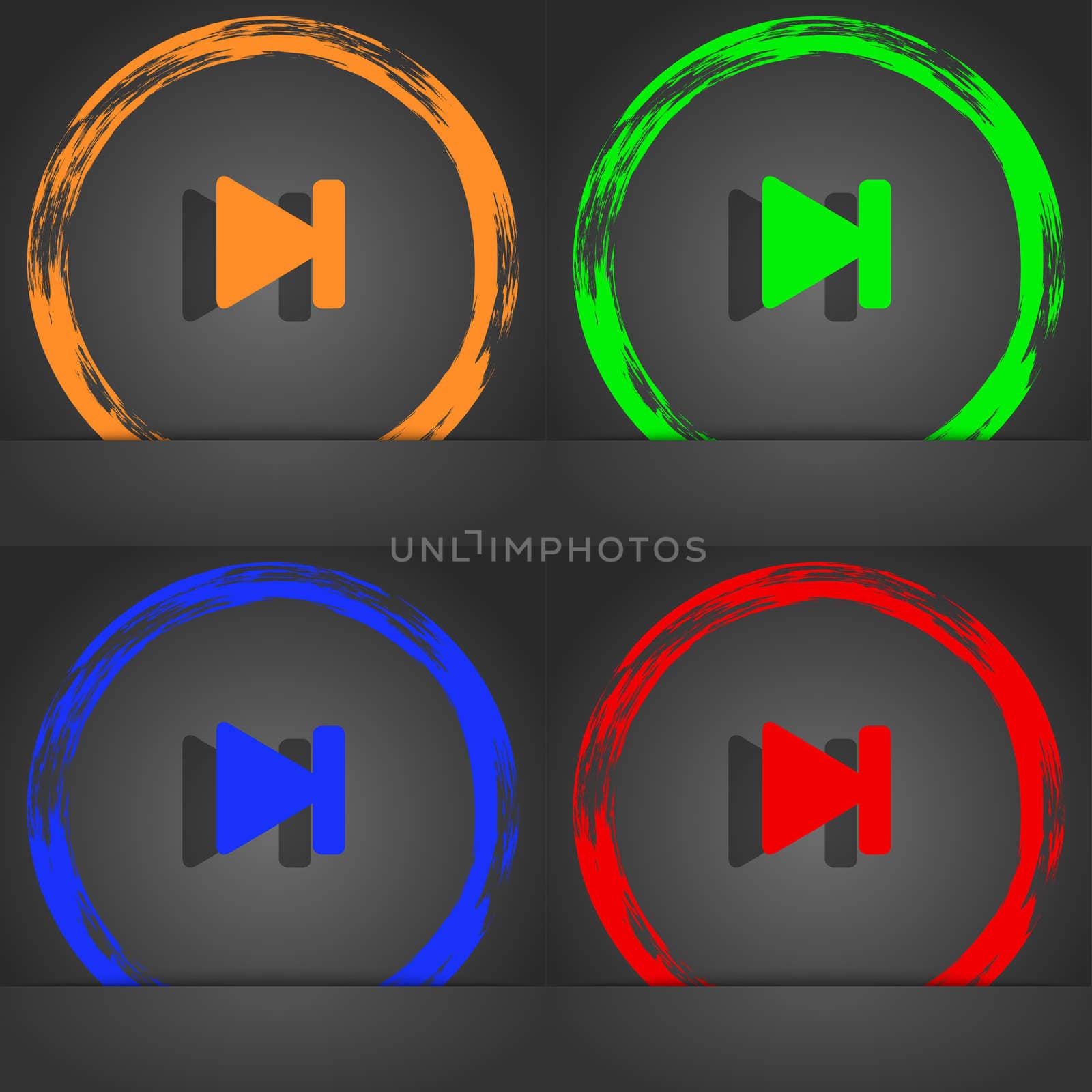 next track icon symbol. Fashionable modern style. In the orange, green, blue, green design.  by serhii_lohvyniuk