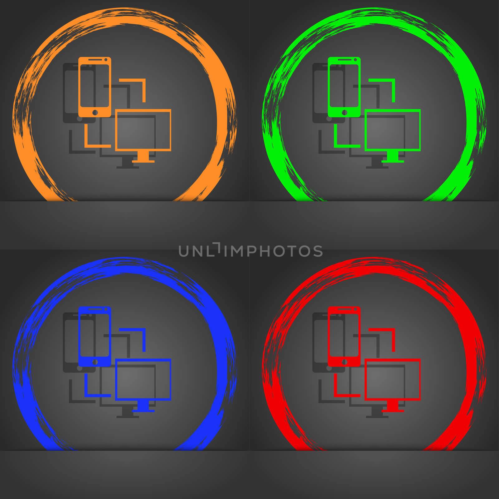 Synchronization sign icon. communicators sync symbol. Data exchange. Fashionable modern style. In the orange, green, blue, red design.  by serhii_lohvyniuk