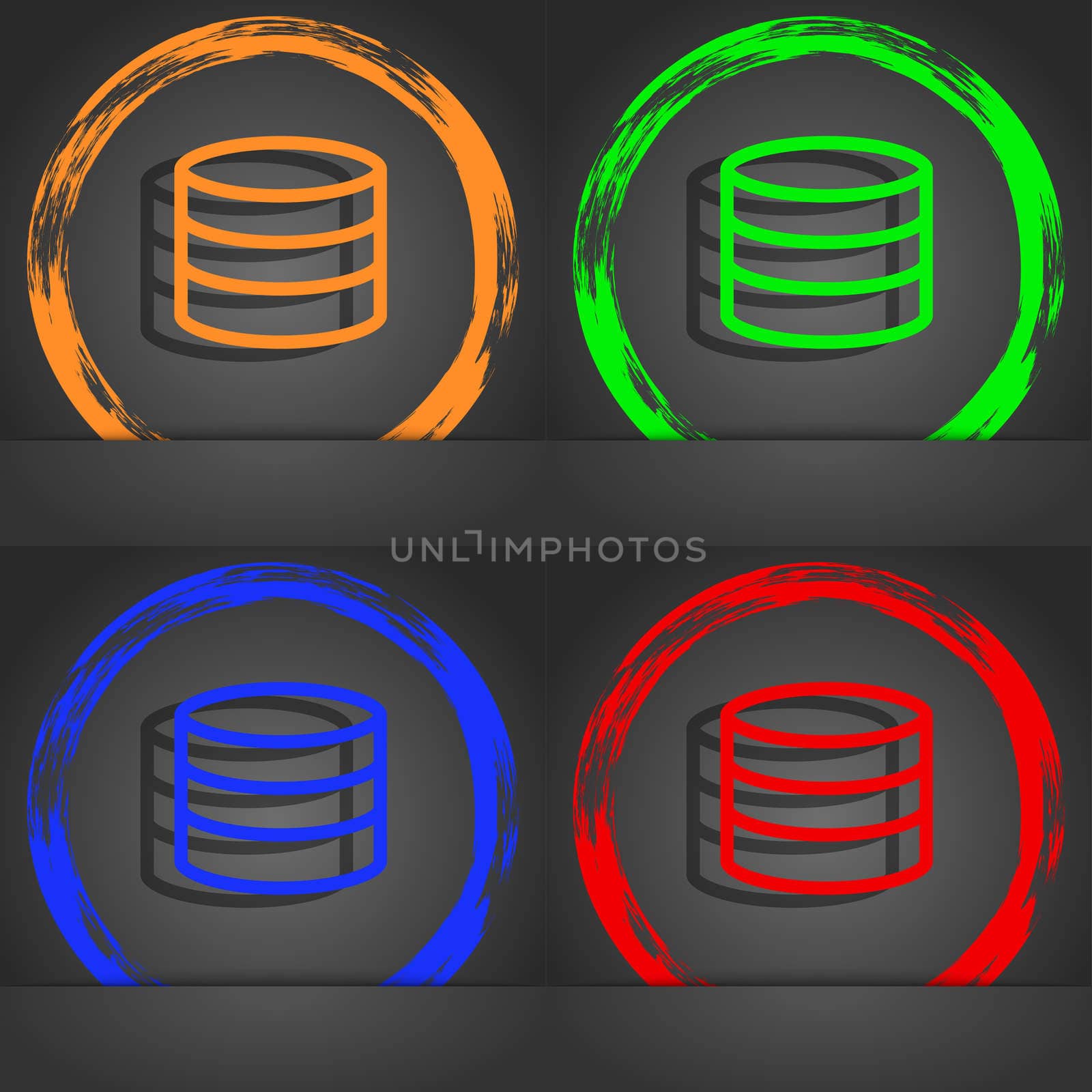 Hard disk and database icon symbol. Fashionable modern style. In the orange, green, blue, green design. illustration