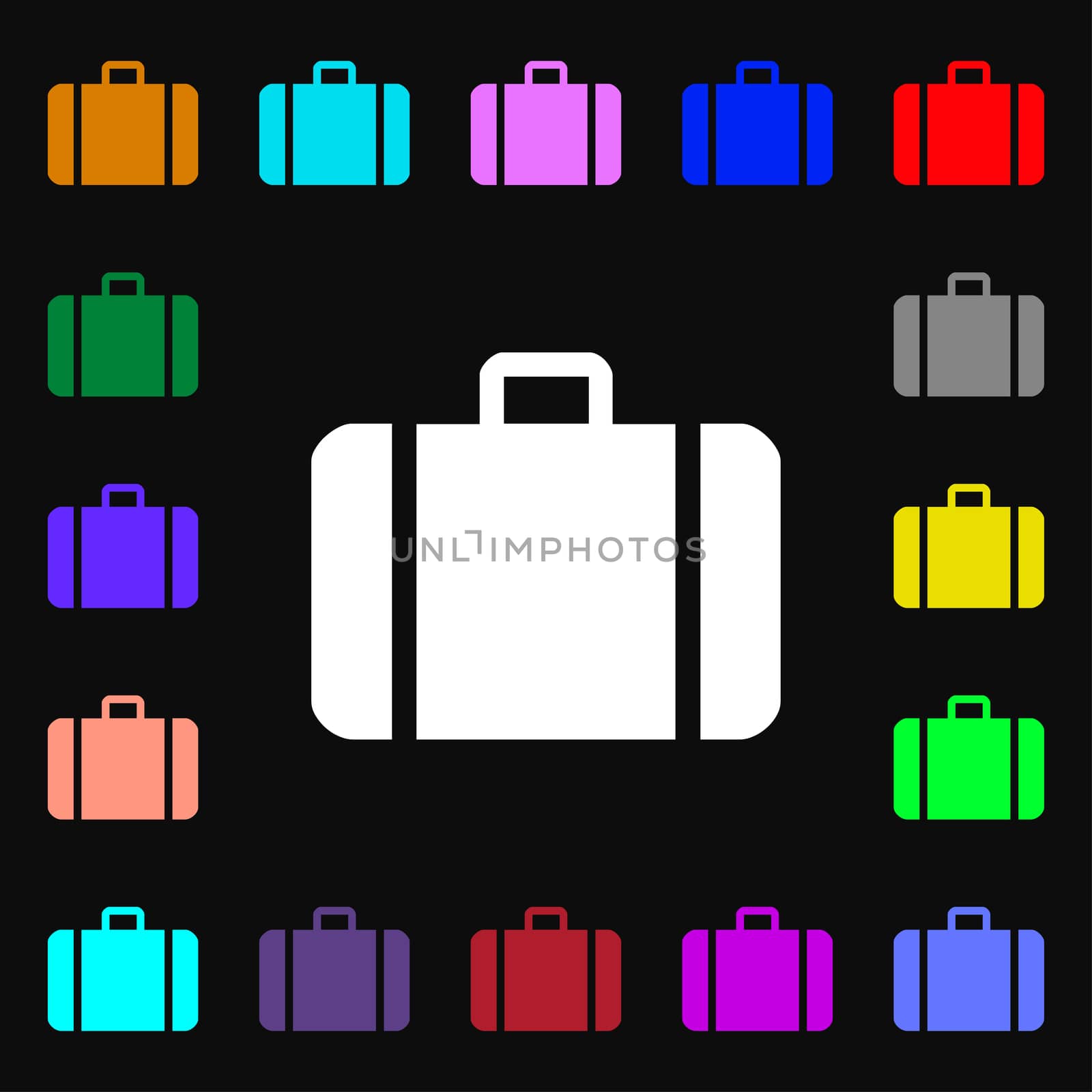 suitcase icon sign. Lots of colorful symbols for your design. illustration