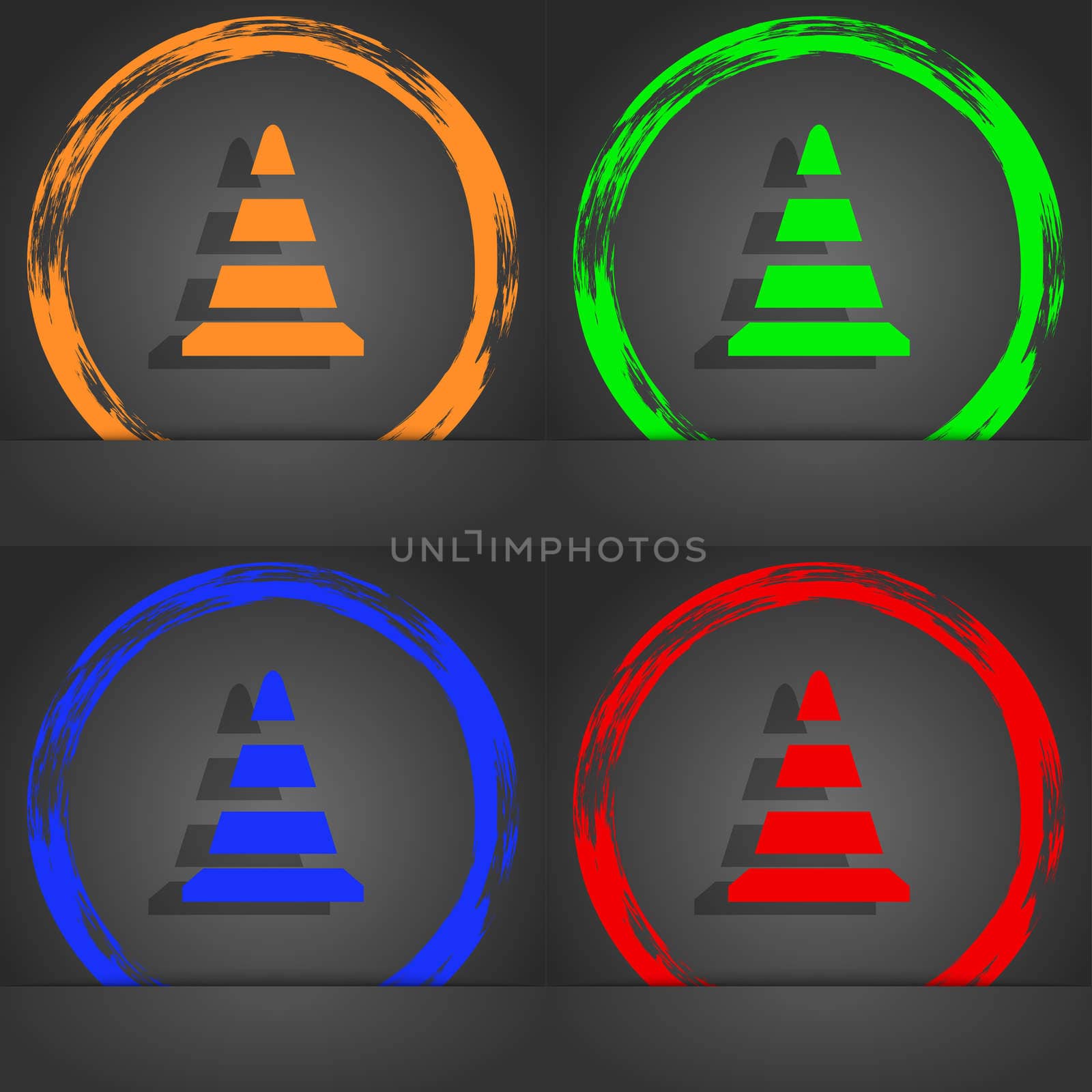 road cone icon. Fashionable modern style. In the orange, green, blue, red design. illustration