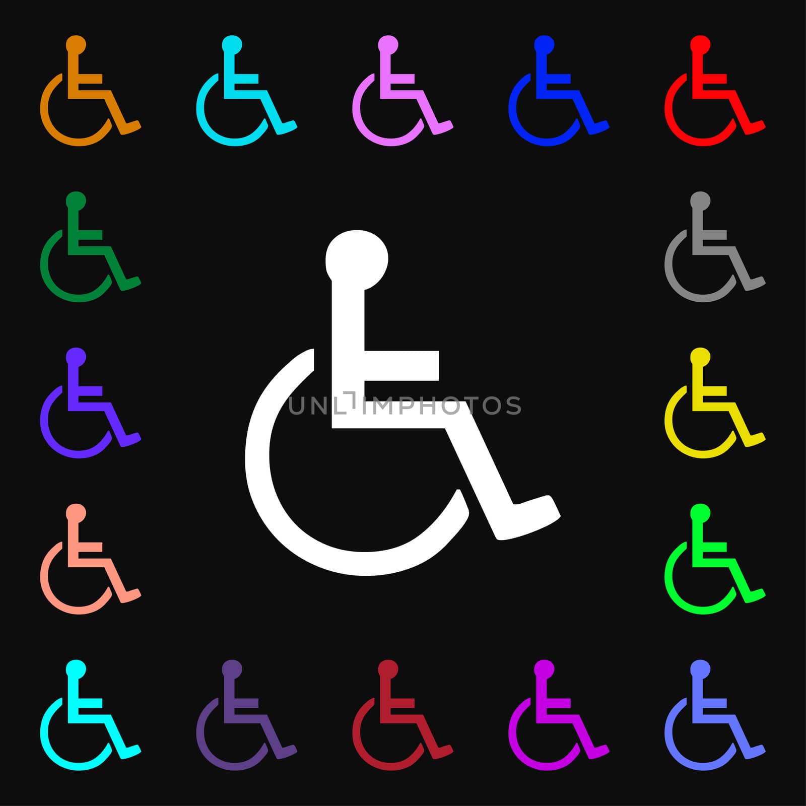 disabled icon sign. Lots of colorful symbols for your design. illustration