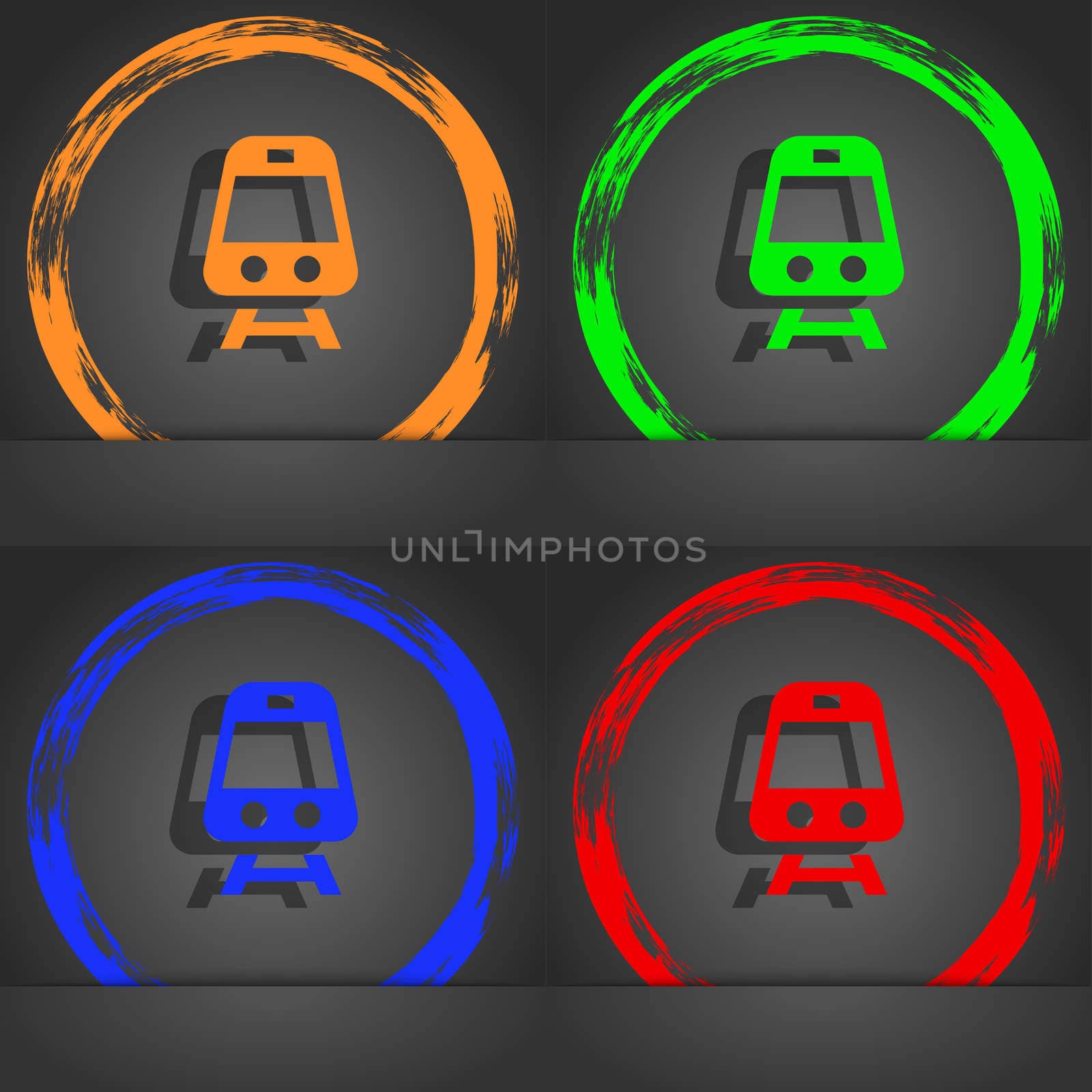 Train icon symbol. Fashionable modern style. In the orange, green, blue, green design.  by serhii_lohvyniuk