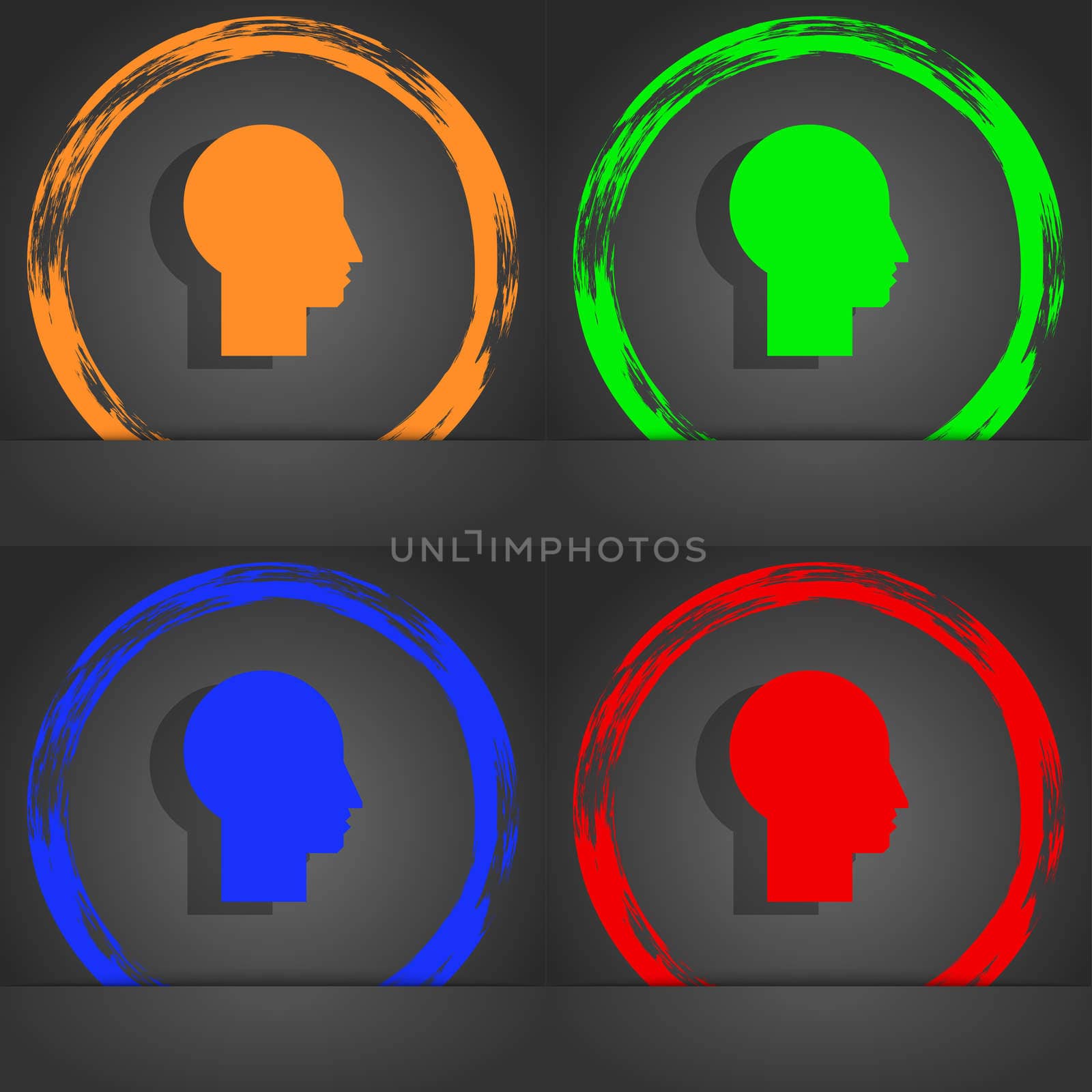 User sign icon. Person symbol. Set colourful buttons. Fashionable modern style. In the orange, green, blue, red design.  by serhii_lohvyniuk