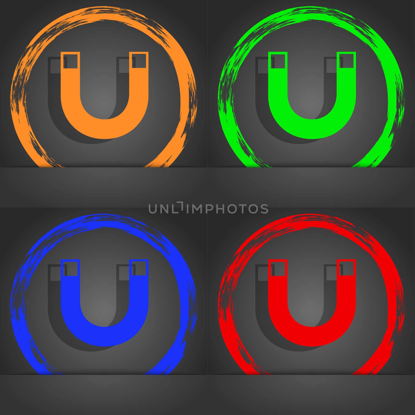 magnet sign icon. horseshoe it symbol. Repair sig. Fashionable modern style. In the orange, green, blue, red design.  by serhii_lohvyniuk