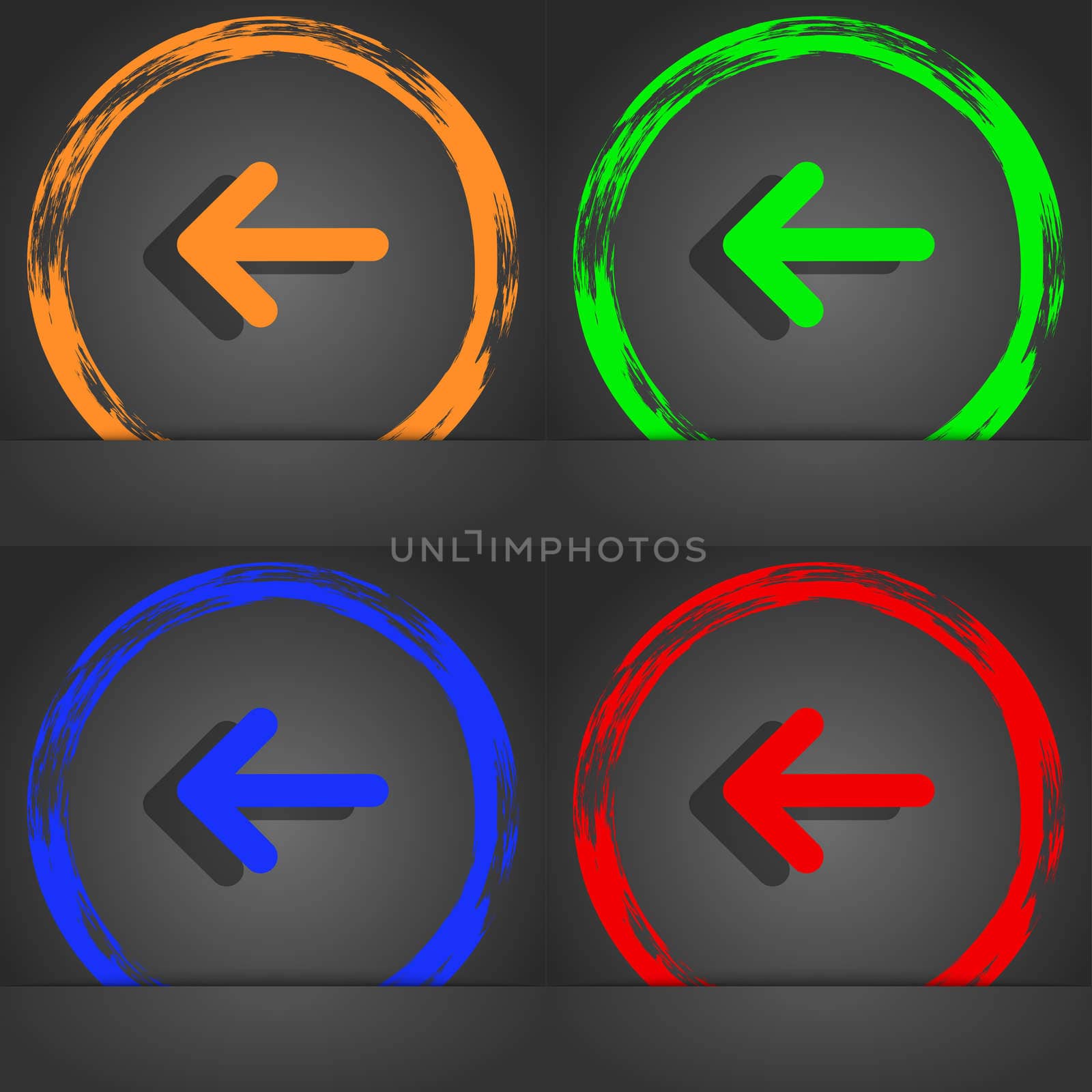 Arrow left, Way out icon symbol. Fashionable modern style. In the orange, green, blue, green design. illustration