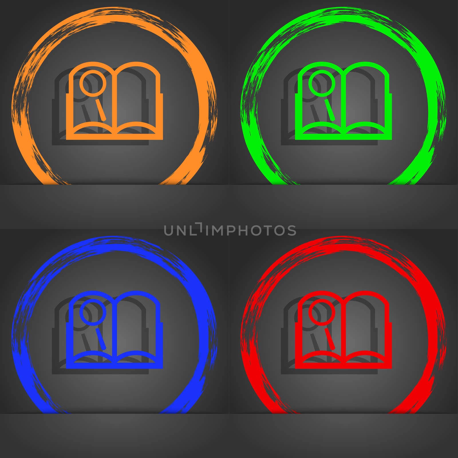 Book sign icon. Open book symbol. Fashionable modern style. In the orange, green, blue, red design.  by serhii_lohvyniuk