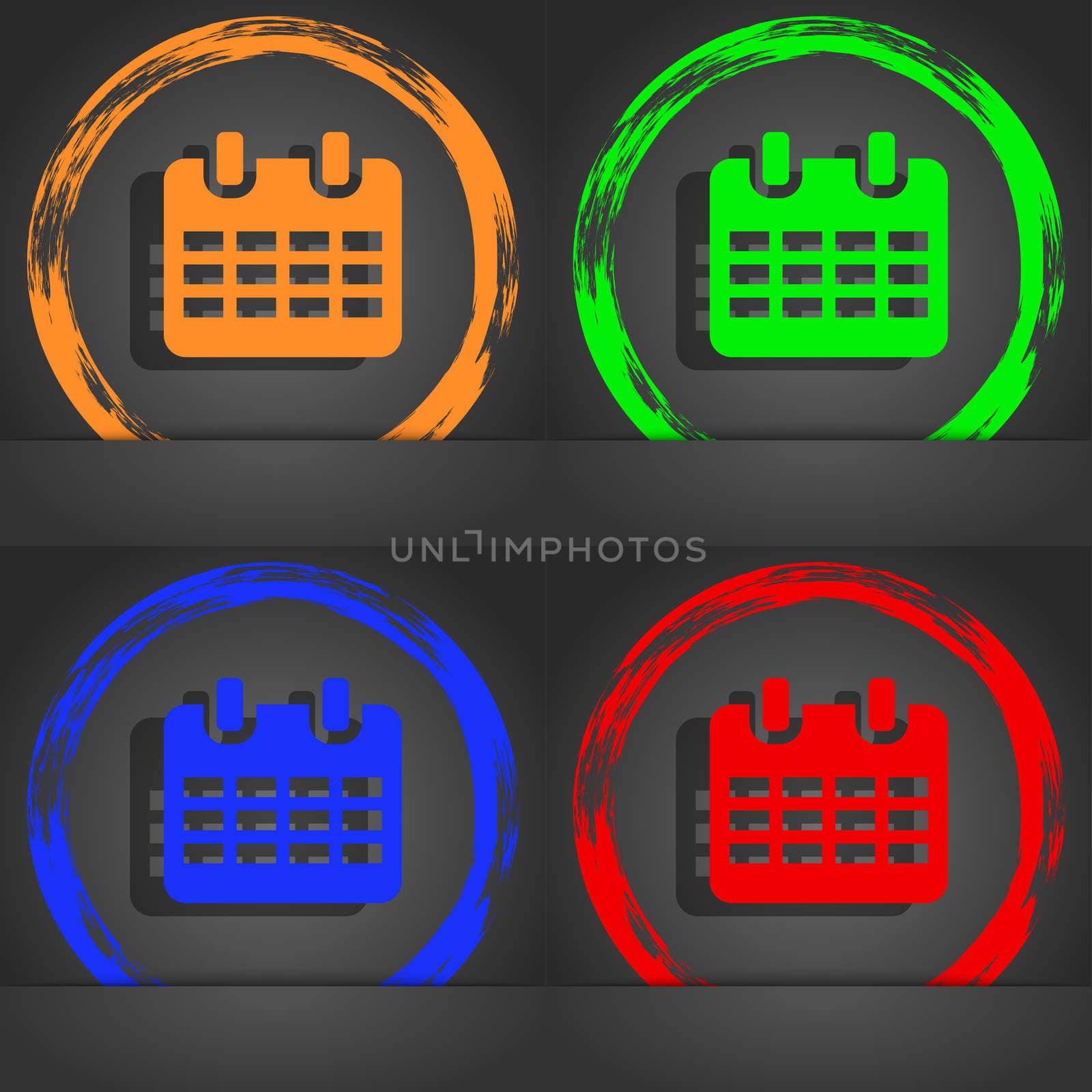  Calendar, Date or event reminder  icon symbol. Fashionable modern style. In the orange, green, blue, green design. illustration