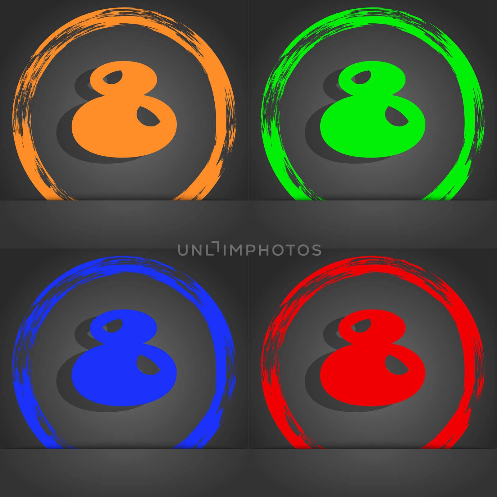number Eight icon sign. Fashionable modern style. In the orange, green, blue, red design. illustration