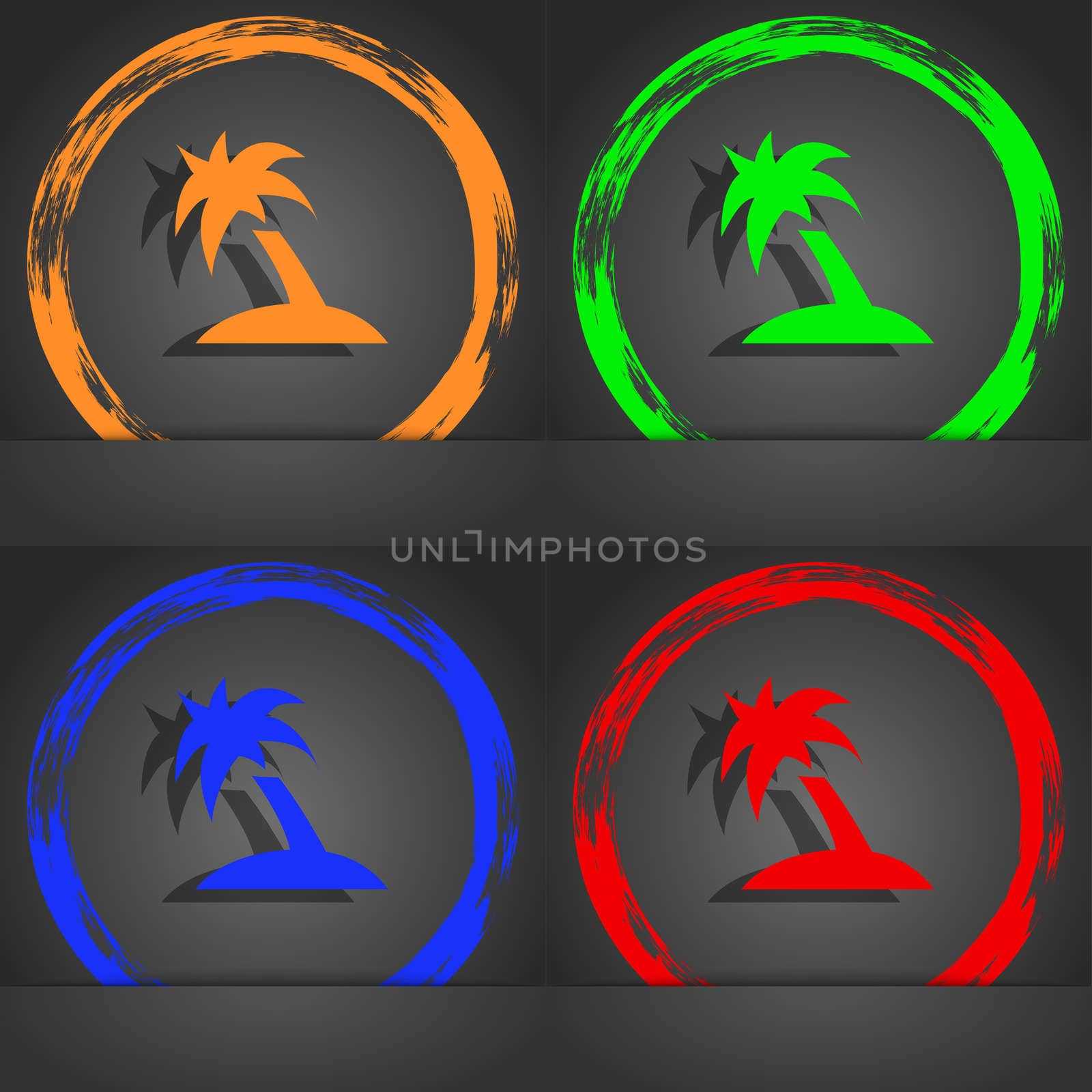 Palm Tree, Travel trip icon symbol. Fashionable modern style. In the orange, green, blue, green design. illustration