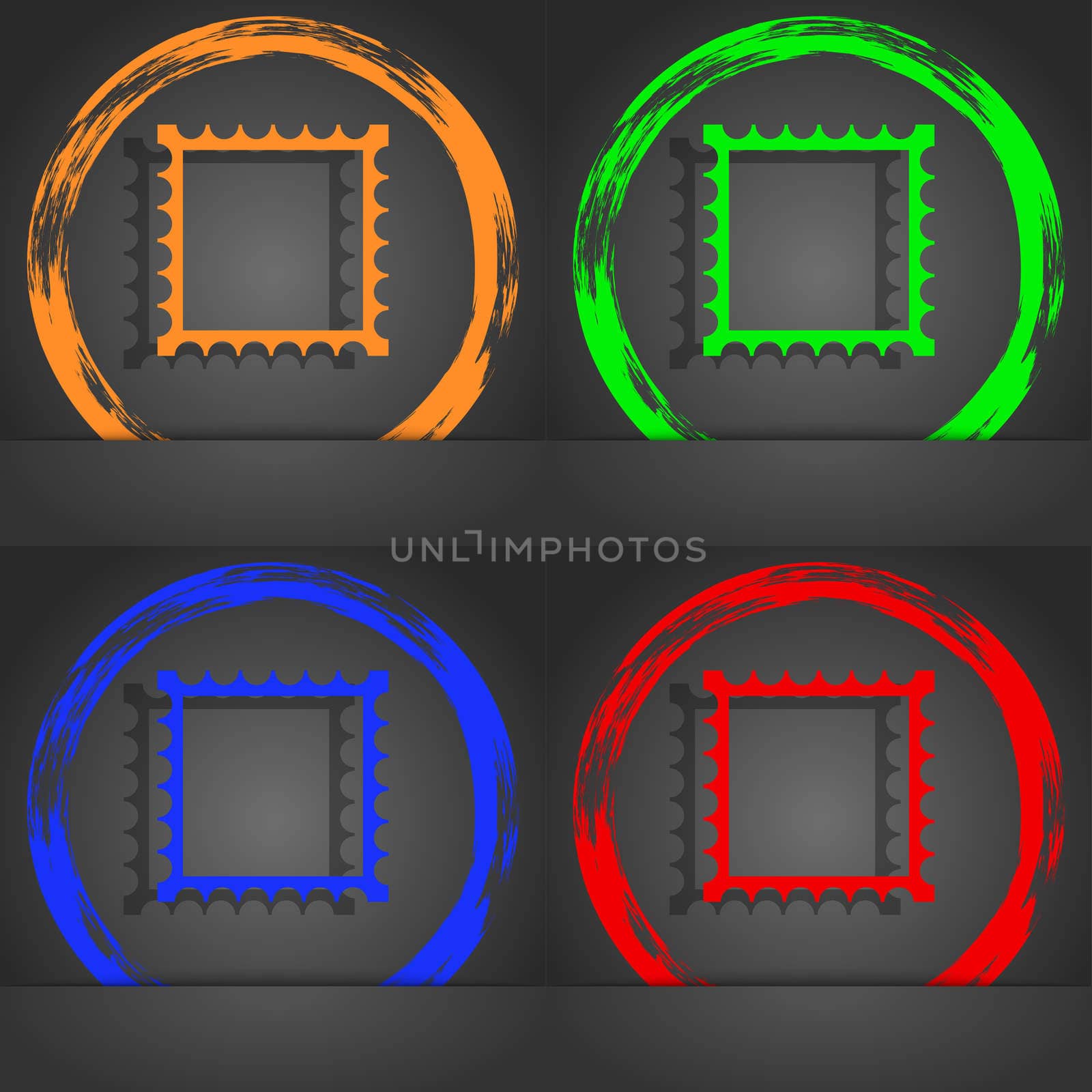 Photo frame template icon sign. Fashionable modern style. In the orange, green, blue, red design. illustration