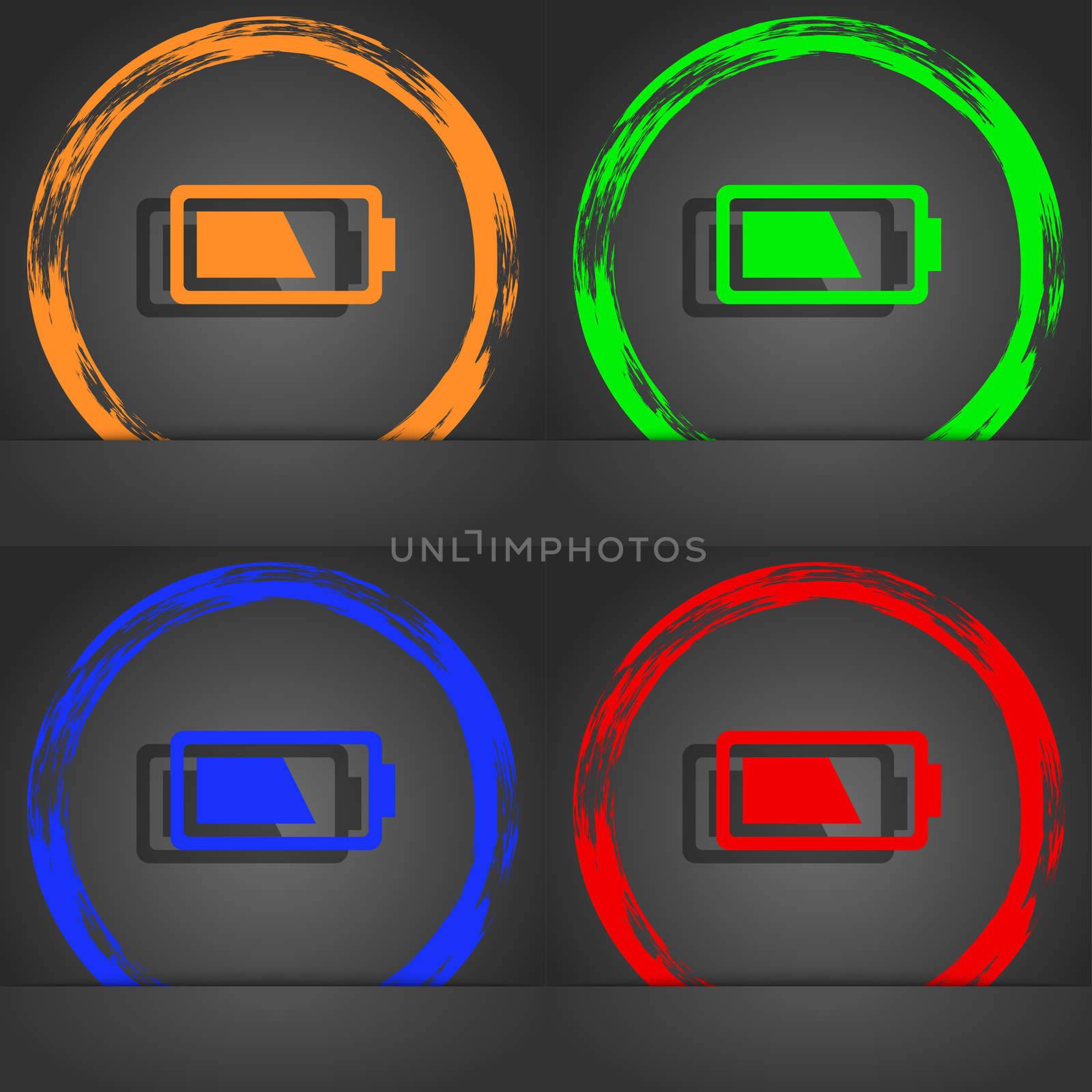 Battery half level icon symbol. Fashionable modern style. In the orange, green, blue, green design. illustration