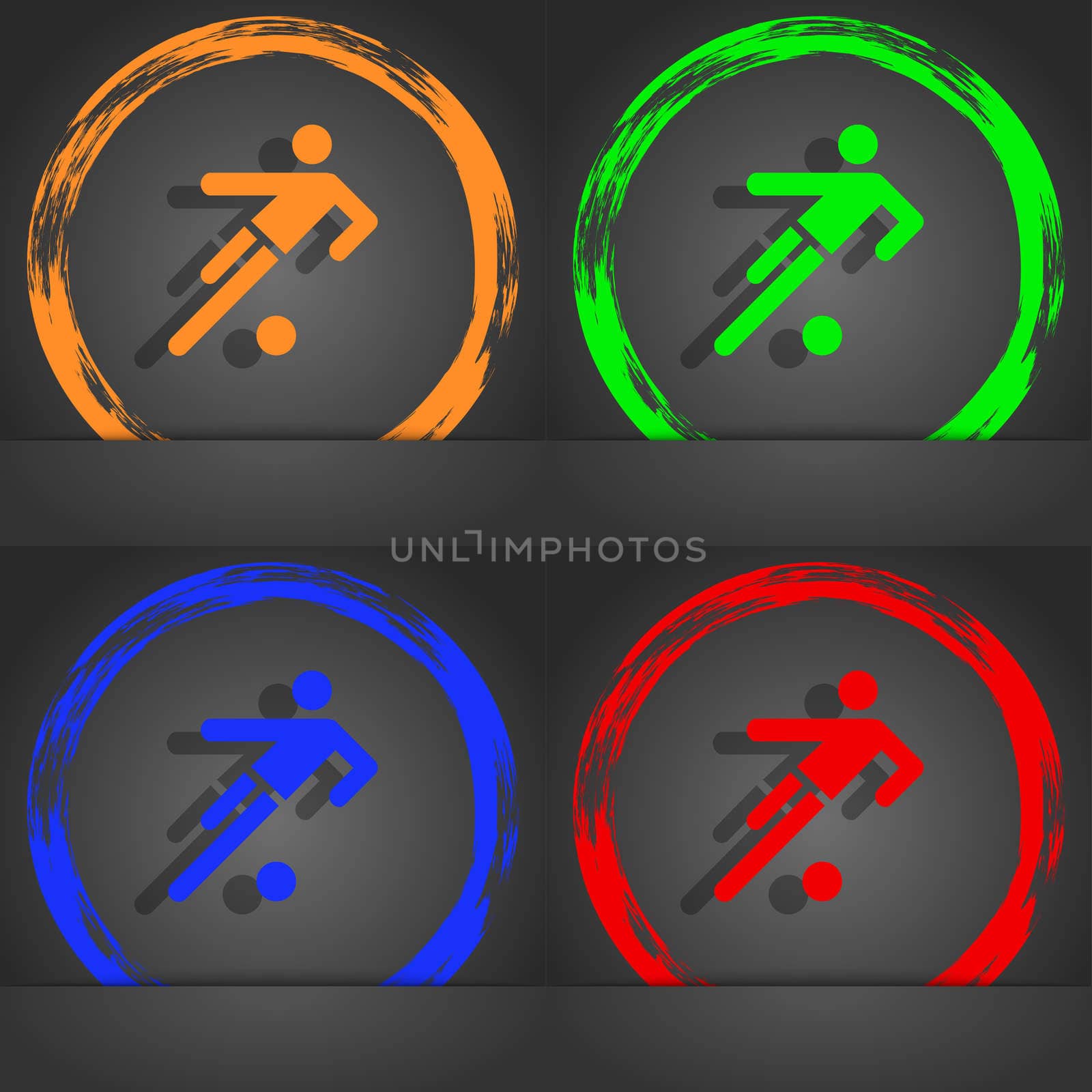 football player icon. Fashionable modern style. In the orange, green, blue, red design. illustration