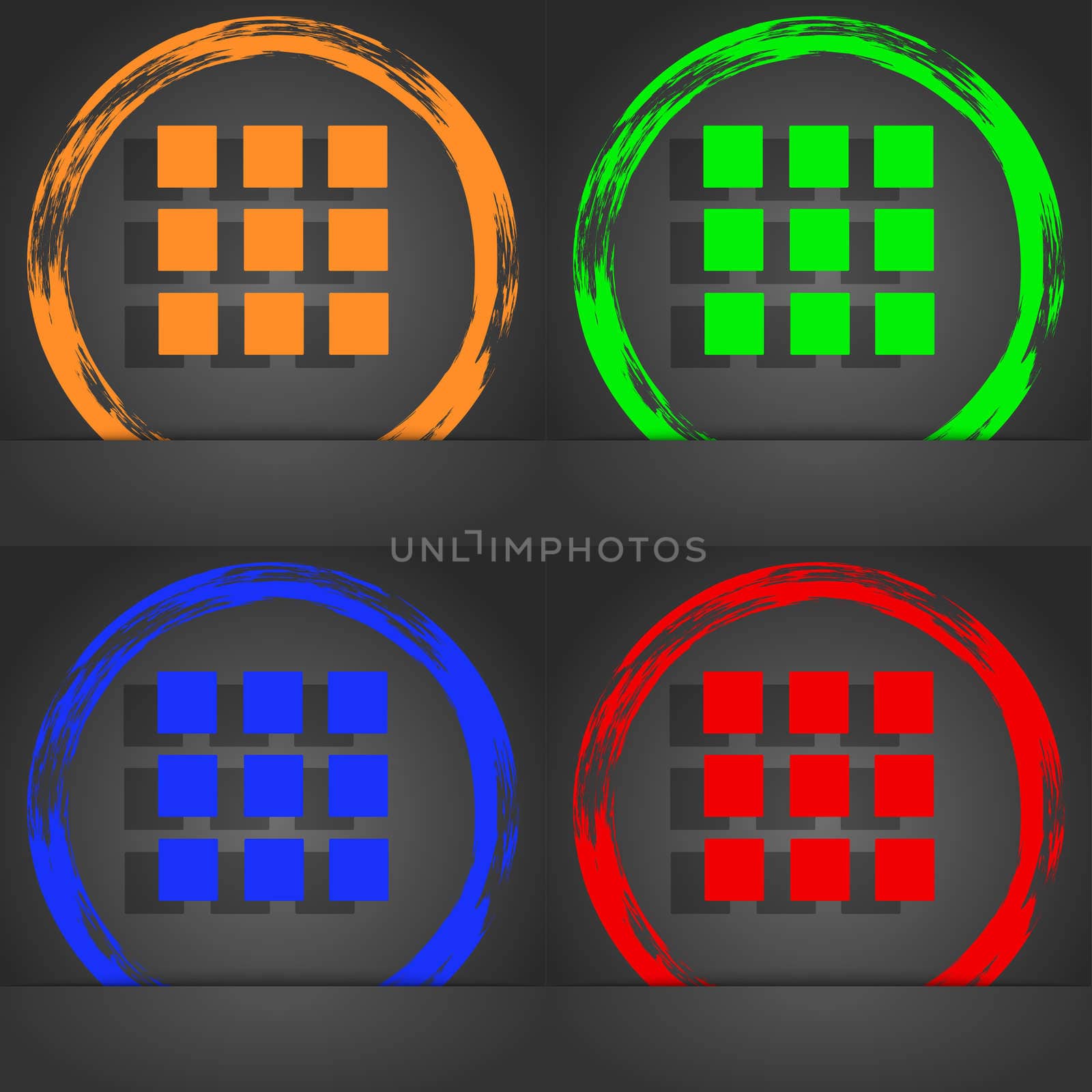 List sign icon. Content view option symbol. Fashionable modern style. In the orange, green, blue, red design. illustration