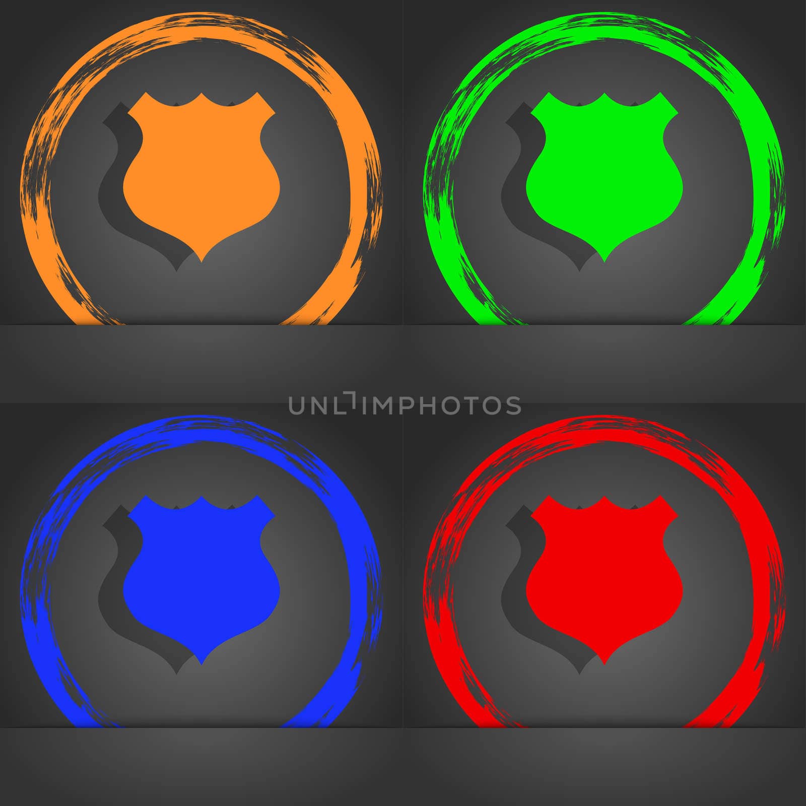 shield icon sign. Fashionable modern style. In the orange, green, blue, red design.  by serhii_lohvyniuk