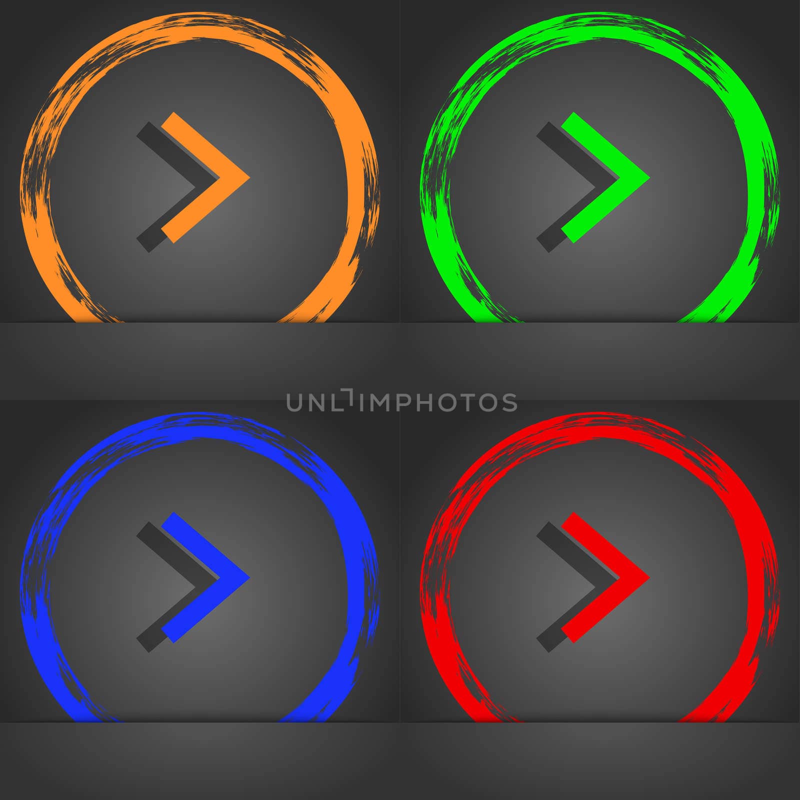 Arrow right, Next icon symbol. Fashionable modern style. In the orange, green, blue, green design. illustration