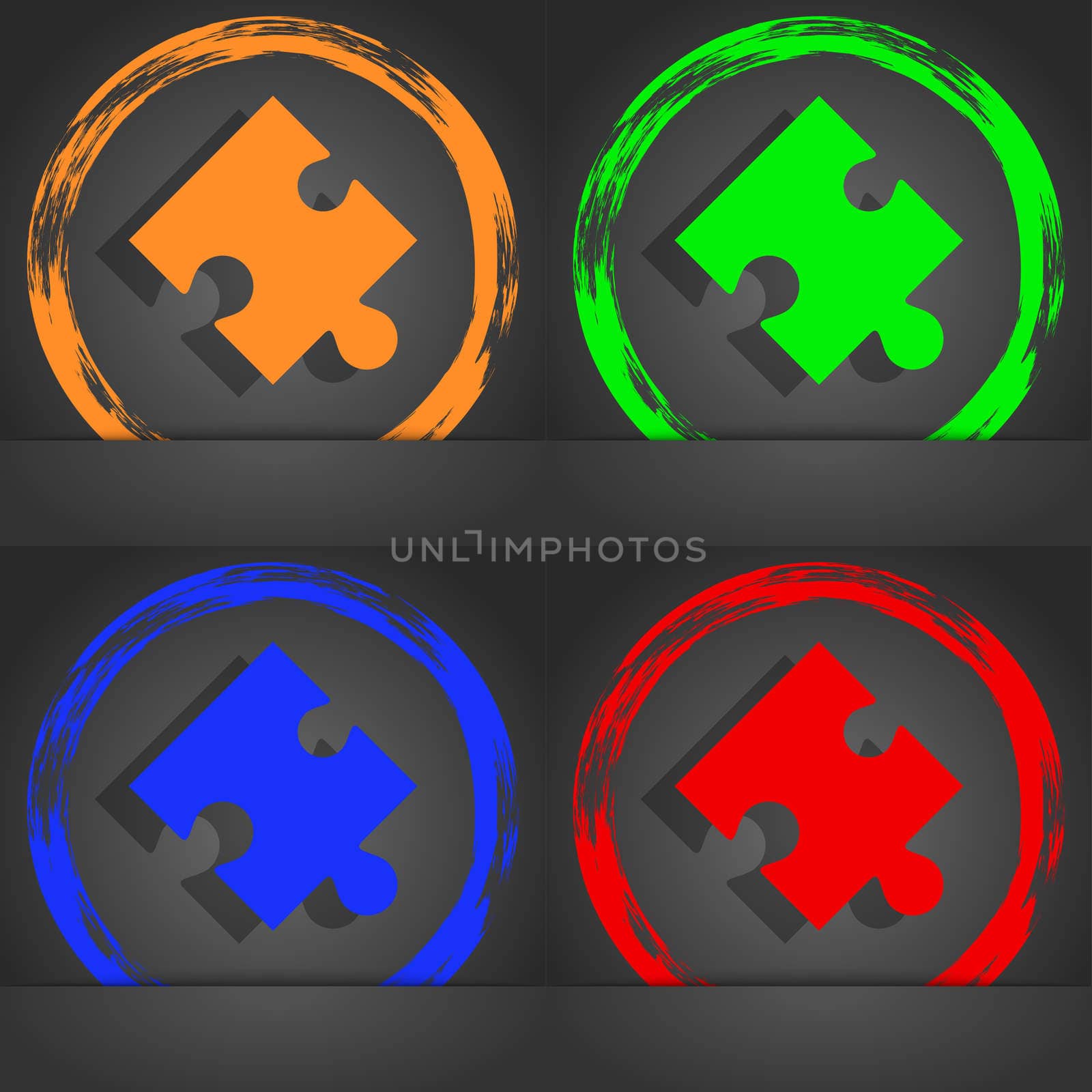 Puzzle piece icon sign. Fashionable modern style. In the orange, green, blue, red design. illustration