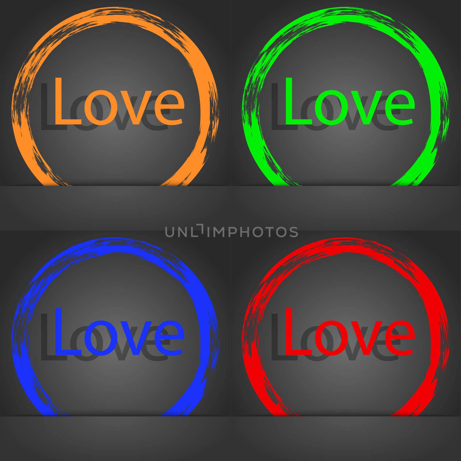 Love you sign icon. Valentines day symbol. Fashionable modern style. In the orange, green, blue, red design. illustration