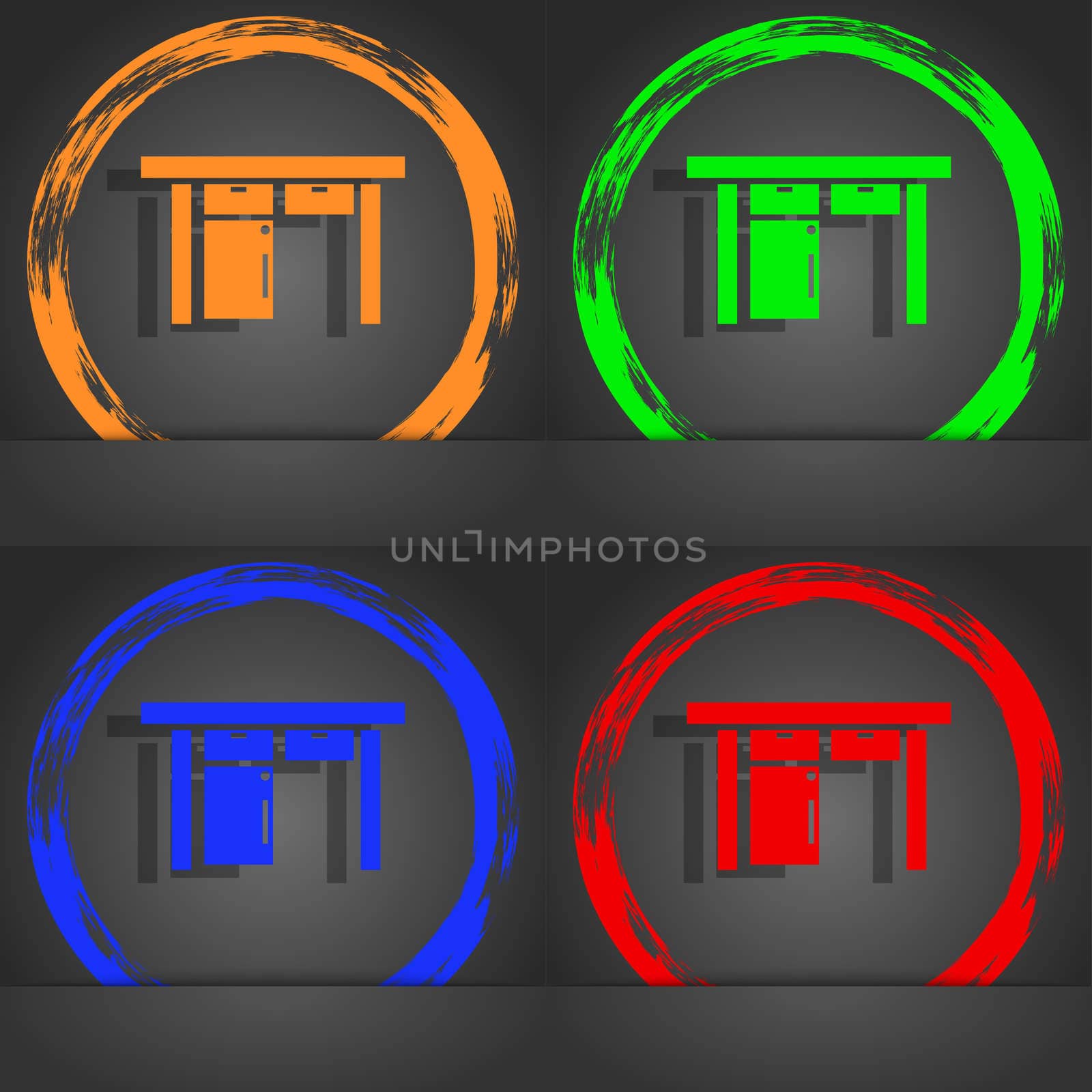 Table icon sign. Fashionable modern style. In the orange, green, blue, red design.  by serhii_lohvyniuk