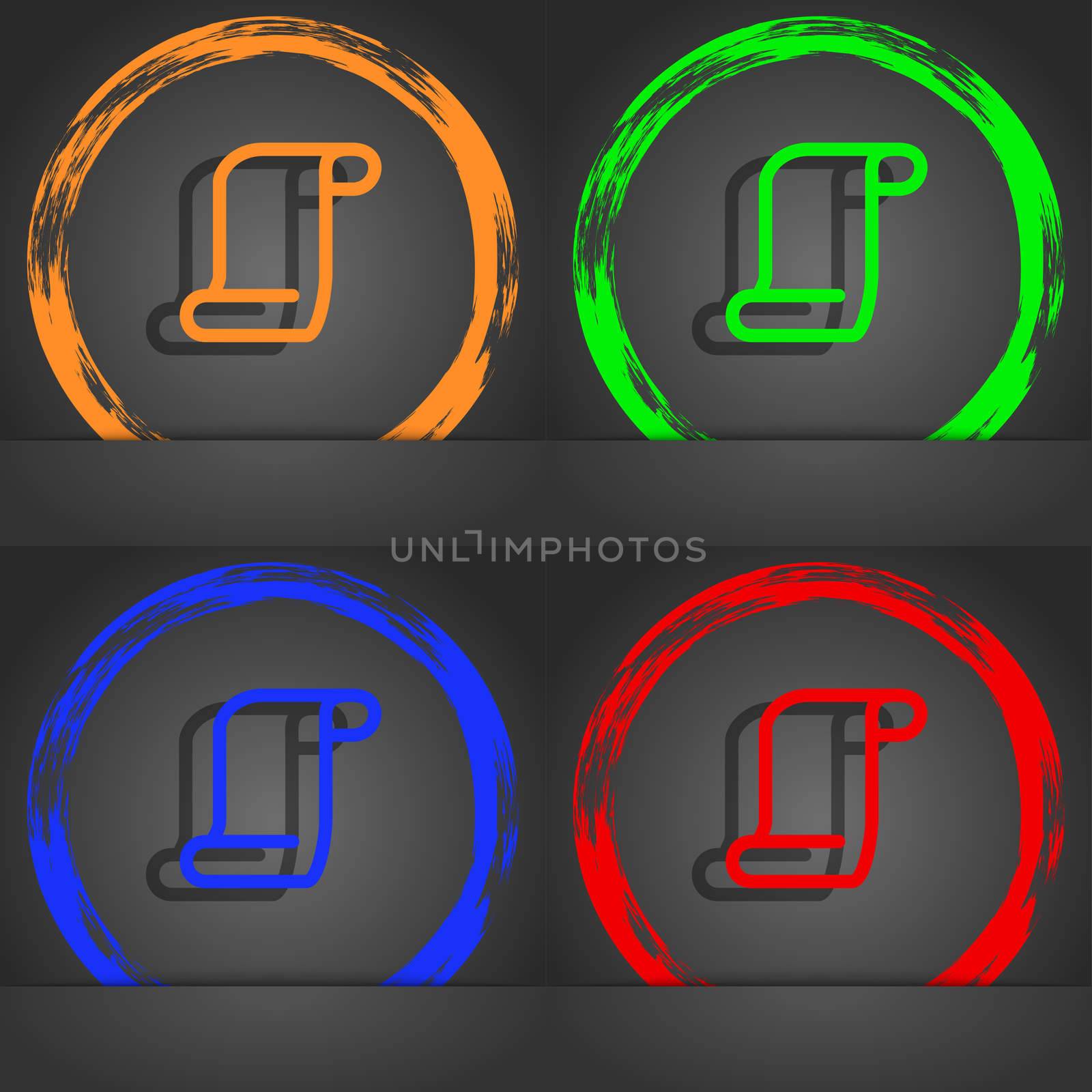 paper scroll icon symbol. Fashionable modern style. In the orange, green, blue, green design. illustration