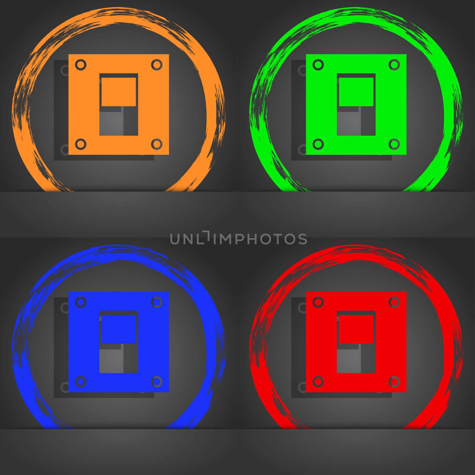 Power switch icon sign. Fashionable modern style. In the orange, green, blue, red design. illustration
