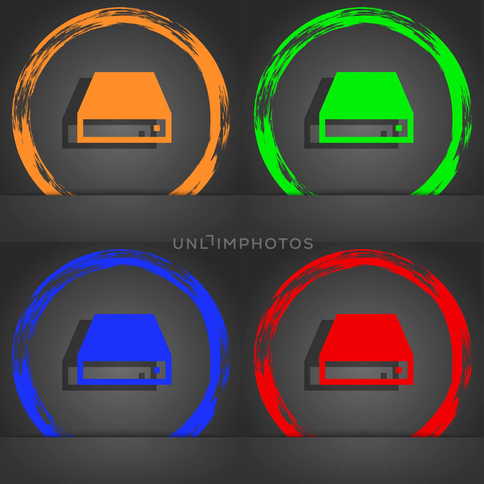 CD-ROM icon symbol. Fashionable modern style. In the orange, green, blue, green design. illustration