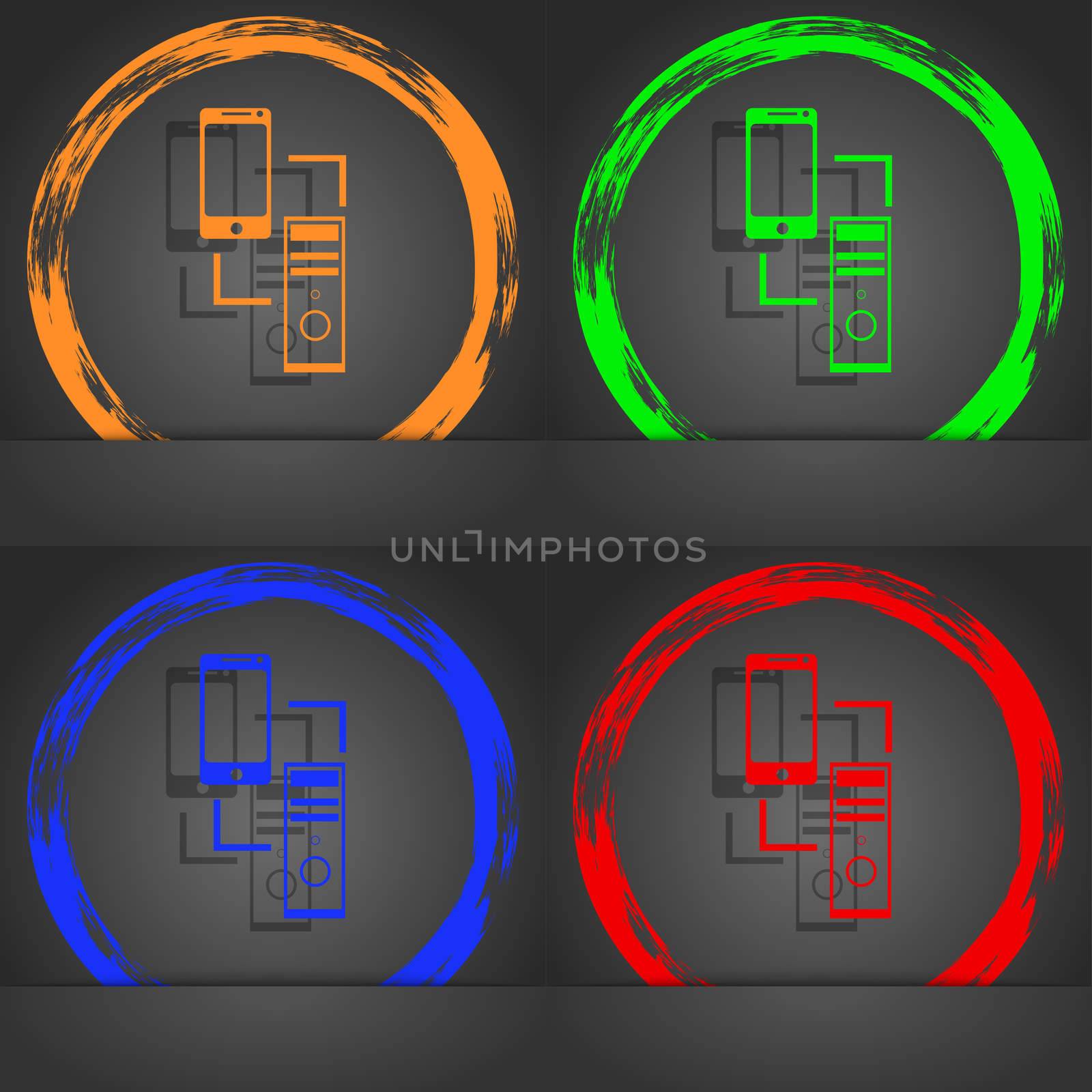 Synchronization sign icon. communicators sync symbol. Data exchange. Fashionable modern style. In the orange, green, blue, red design.  by serhii_lohvyniuk