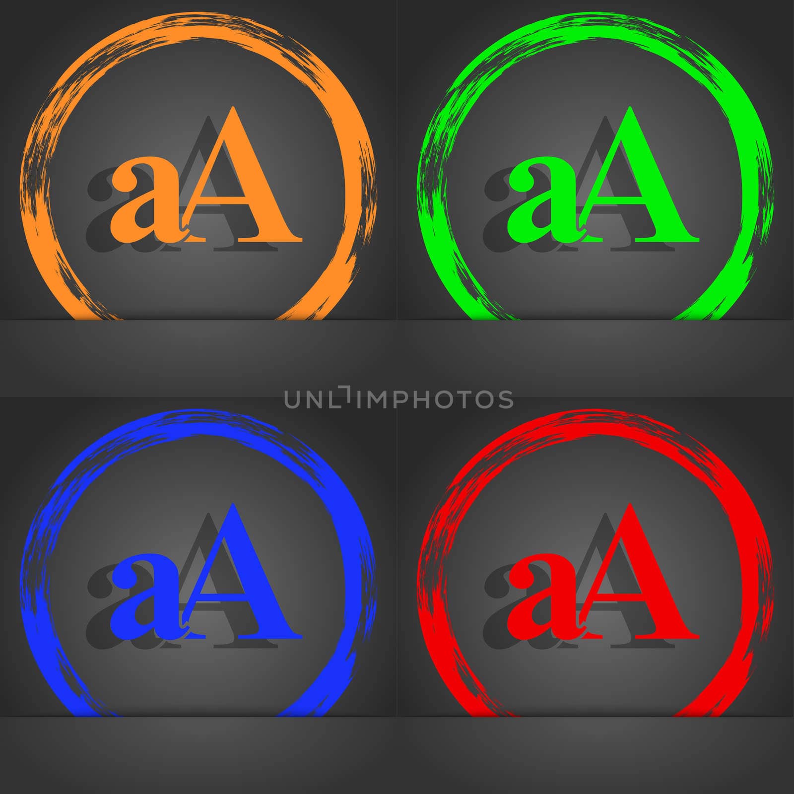 Enlarge font, aA icon sign. Fashionable modern style. In the orange, green, blue, red design. illustration