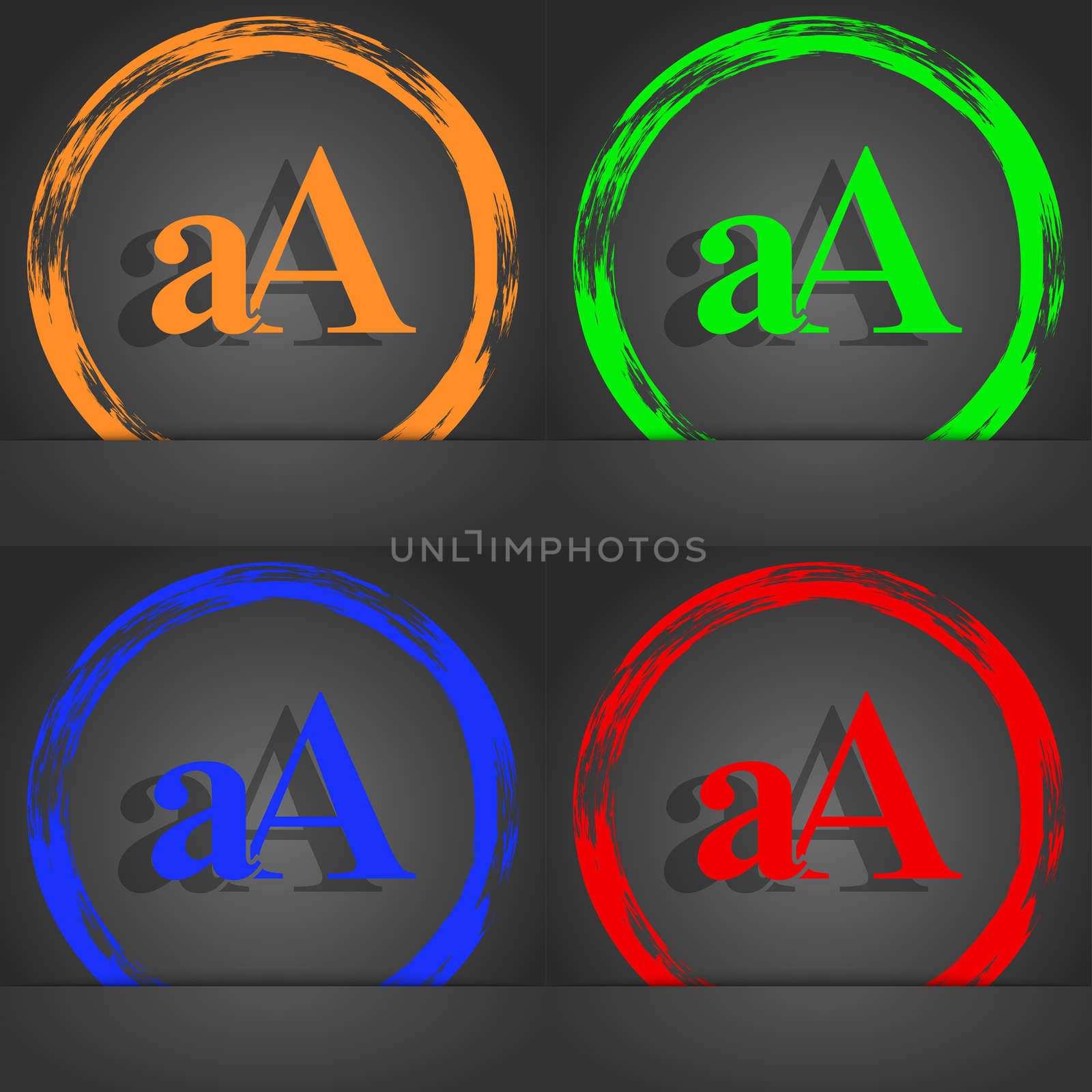 Enlarge font, aA icon sign. Fashionable modern style. In the orange, green, blue, red design. illustration