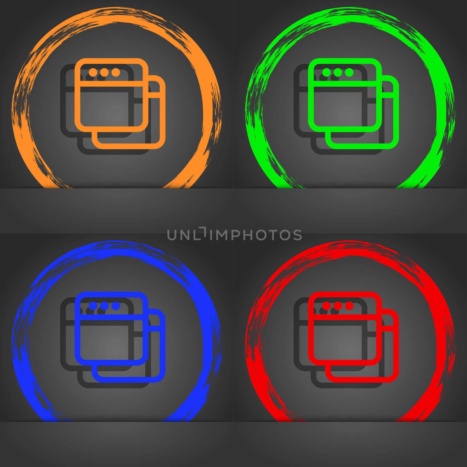 Simple Browser window icon symbol. Fashionable modern style. In the orange, green, blue, green design. illustration