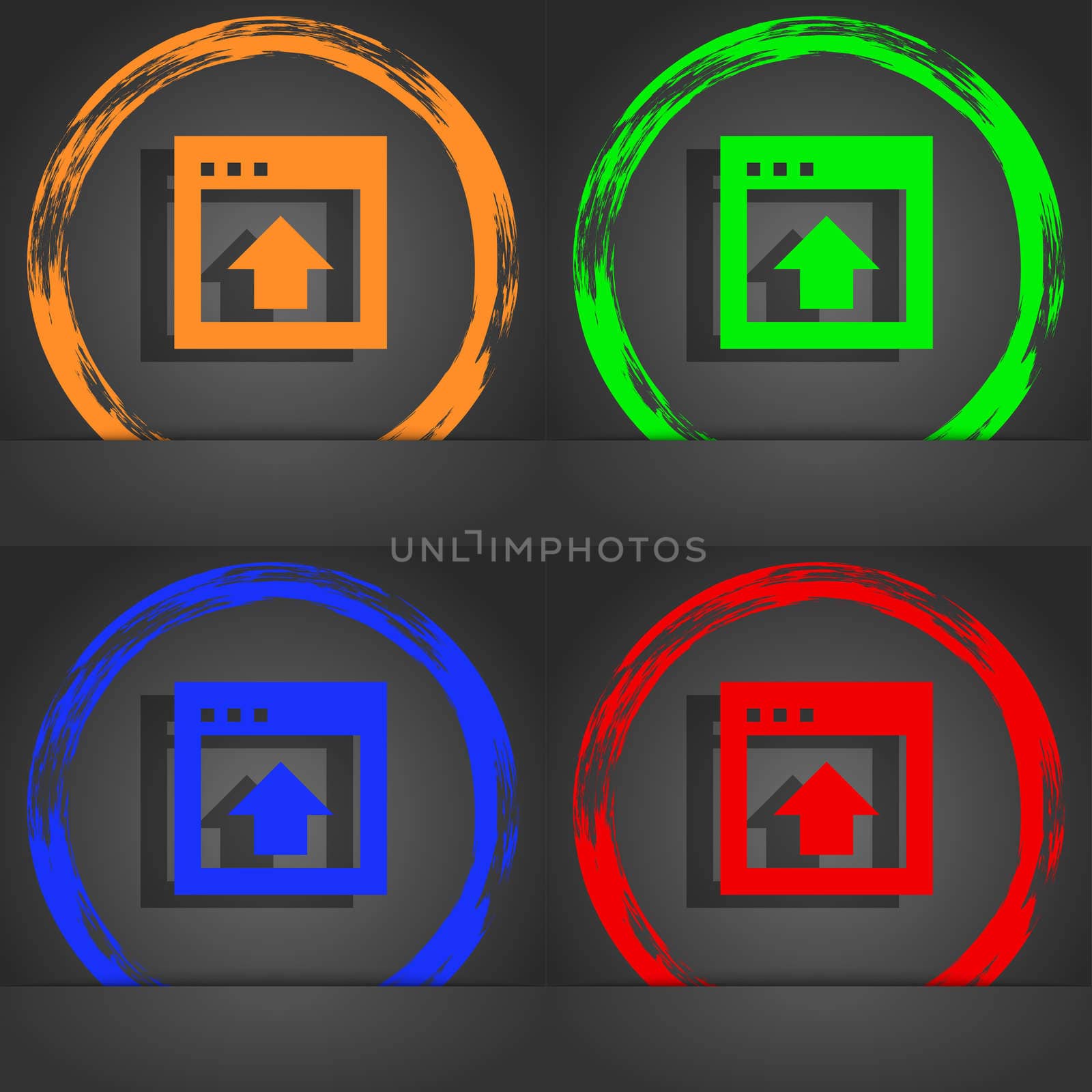 Direction arrow up icon symbol. Fashionable modern style. In the orange, green, blue, green design. illustration